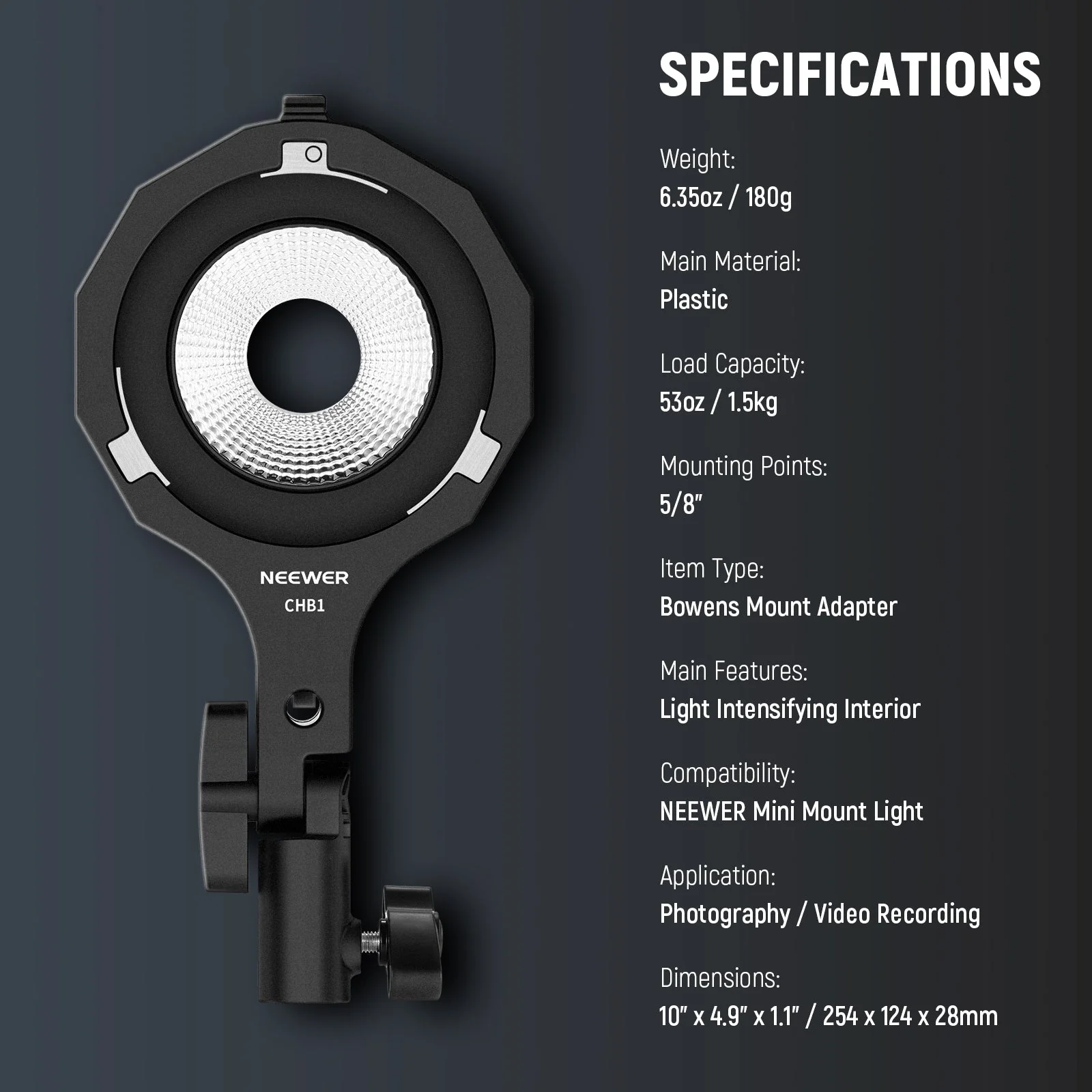 NEEWER CHB1 Bowens Mount Adapter Holder for HS60/HB60 Handheld Video Light - Image 9