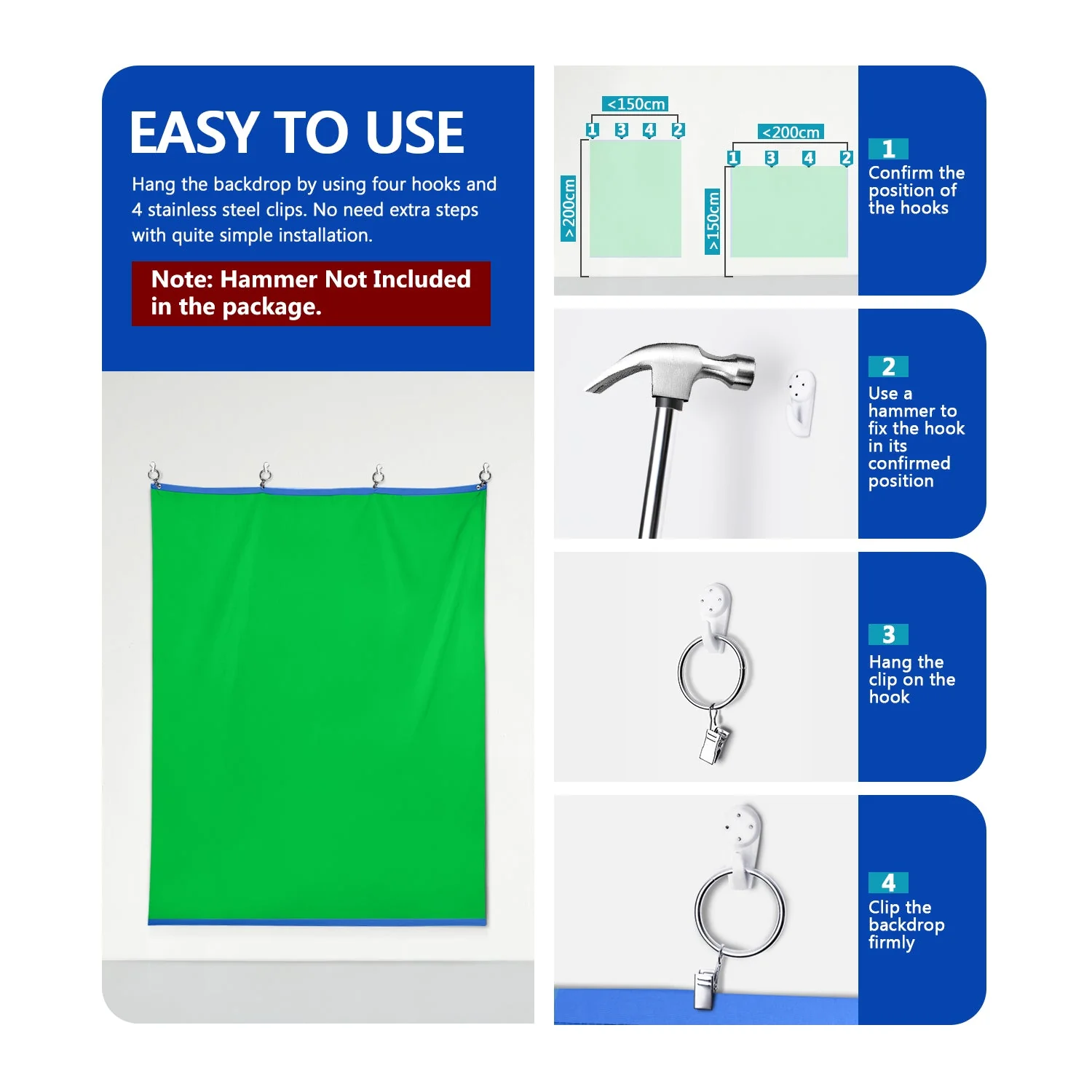 NEEWER 1.5x2M / 78.7x59.1" 2-in-1 Green/Blue Backdrop - Image 2