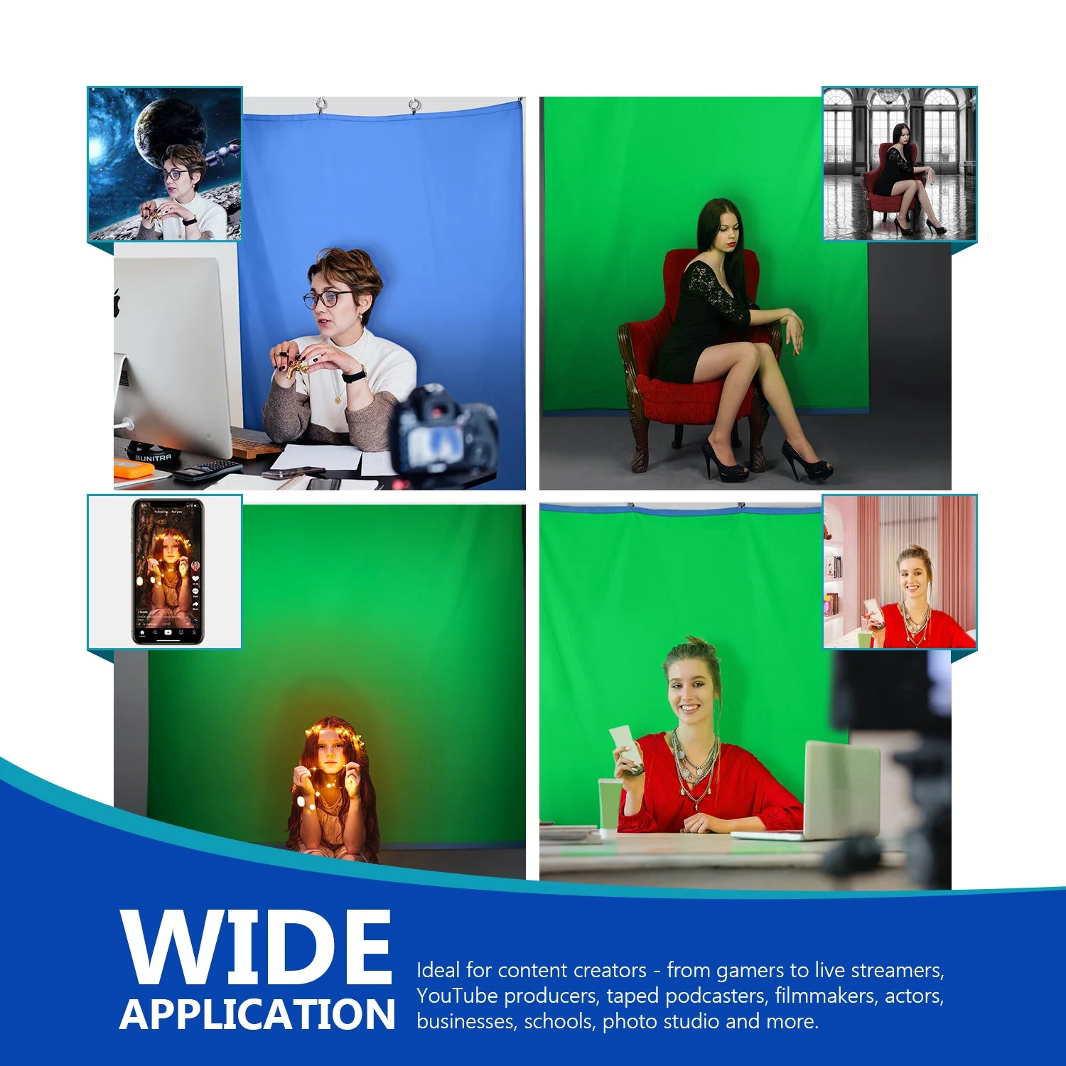 NEEWER 1.5x2M / 78.7x59.1" 2-in-1 Green/Blue Backdrop - Image 7