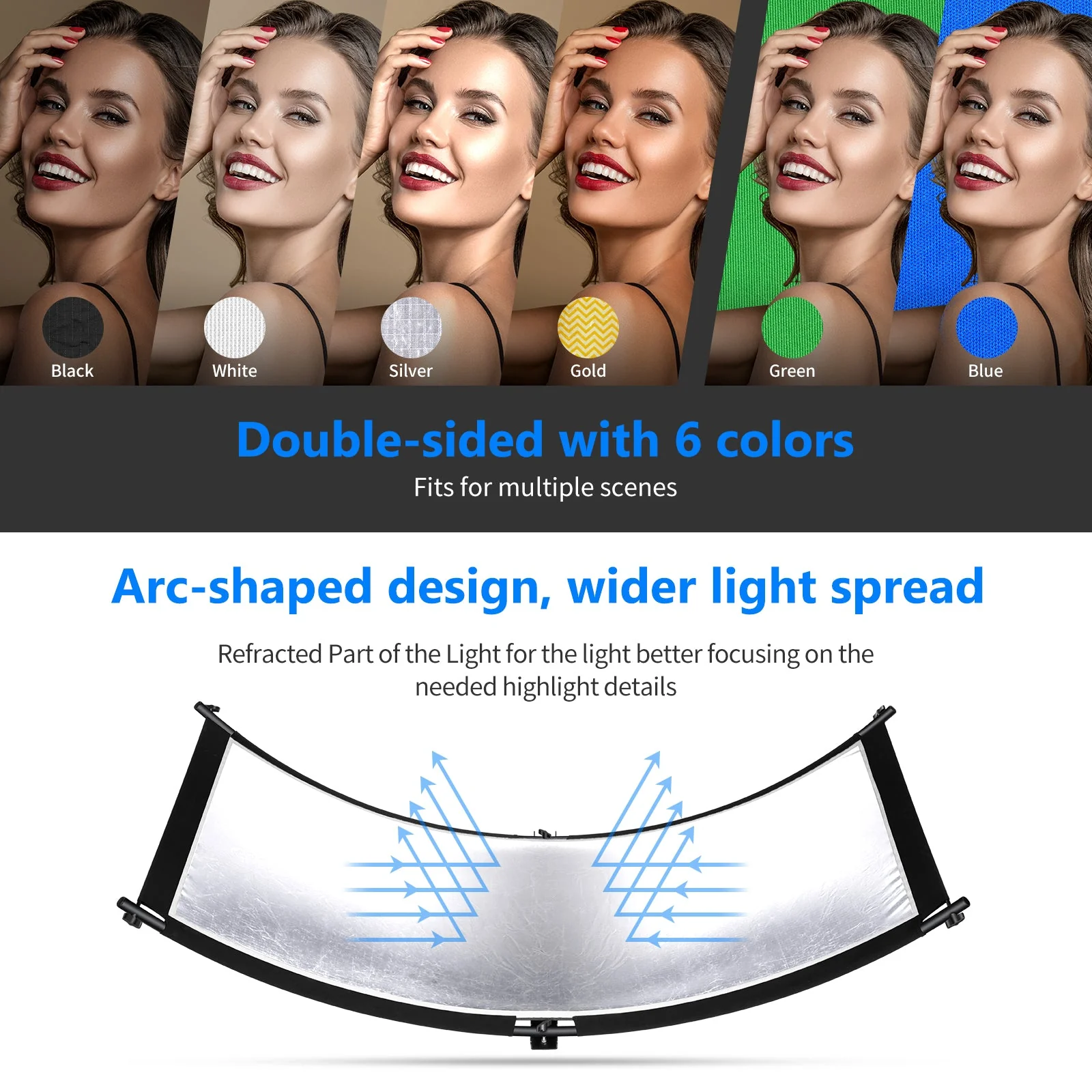 NEEWER 66×24” 6-Colour Clamshell Light Reflector Diffuser - Image 3