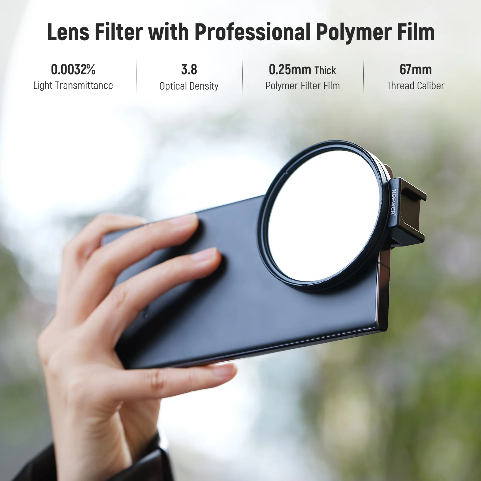 NEEWER FL-45 67mm 15.6 Stops ND Phone Filter Kit With Clip & Case - Image 3
