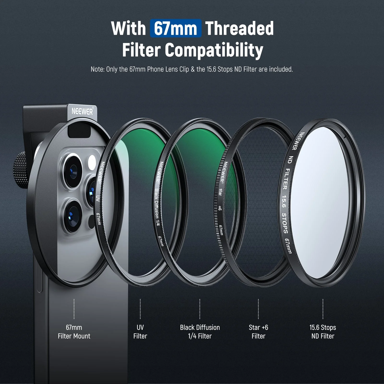 NEEWER FL-45 67mm 15.6 Stops ND Phone Filter Kit With Clip & Case - Image 8
