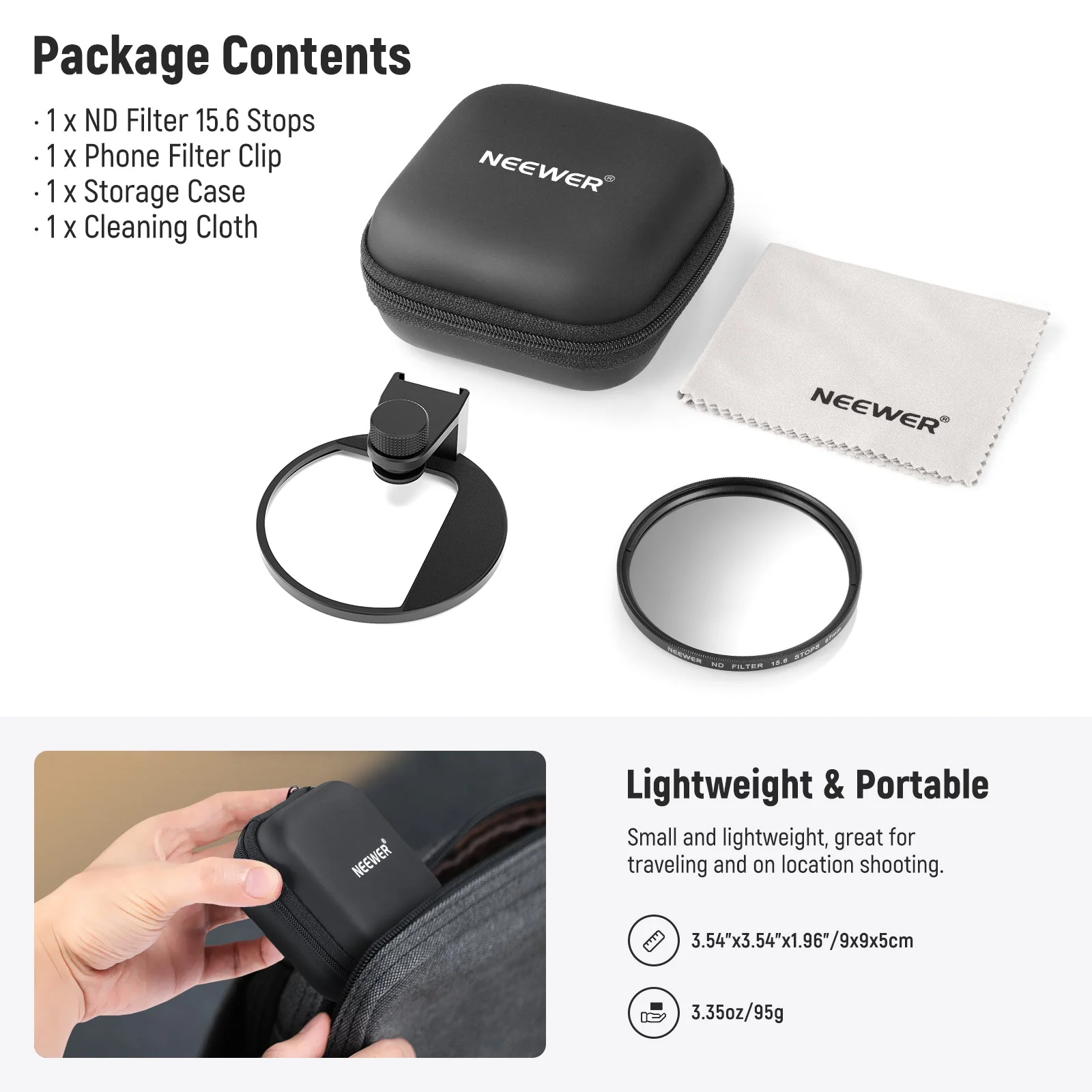 NEEWER FL-45 67mm 15.6 Stops ND Phone Filter Kit With Clip & Case - Image 9