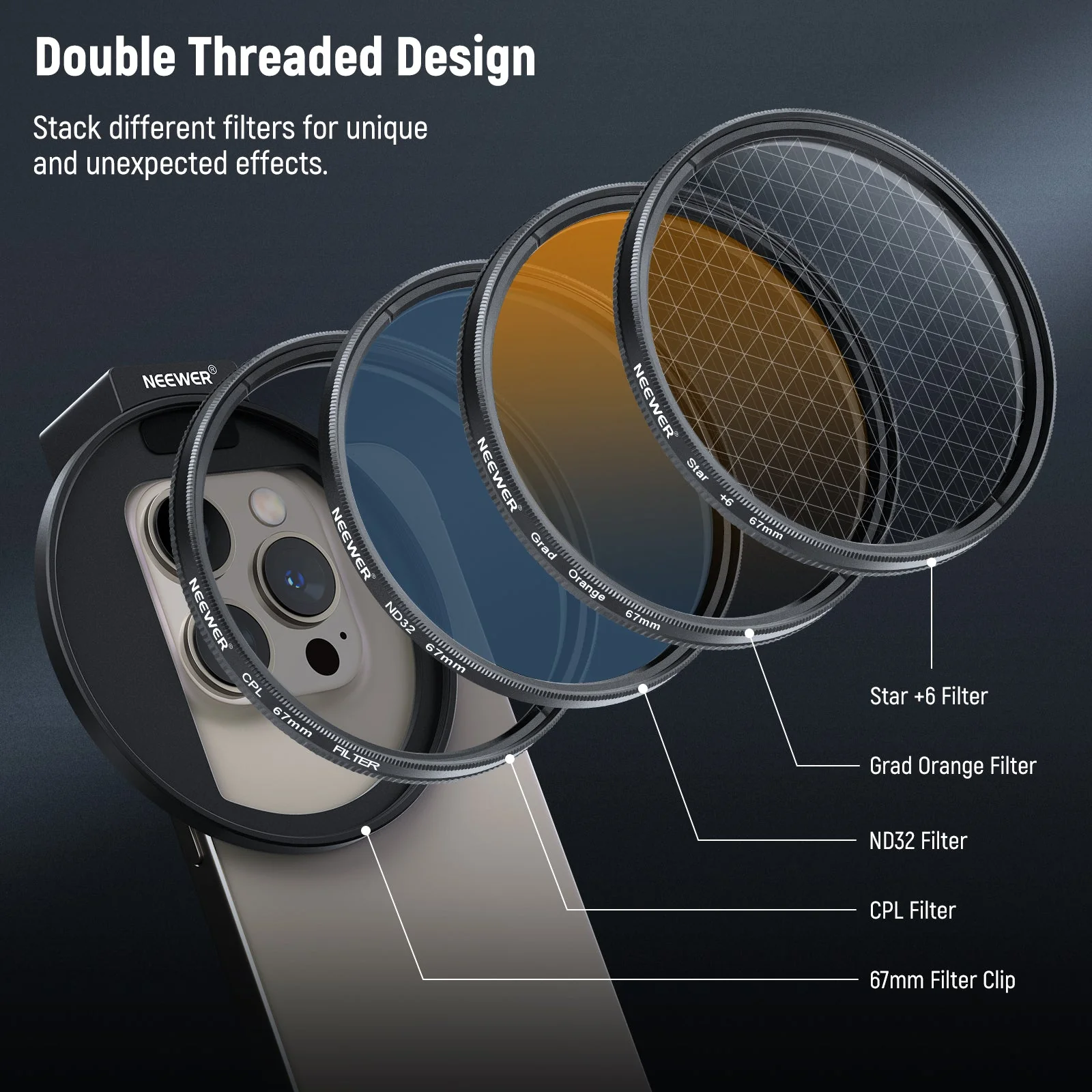 NEEWER FL-P4 67mm Clip On Phone Lens Filter Kit - Image 8