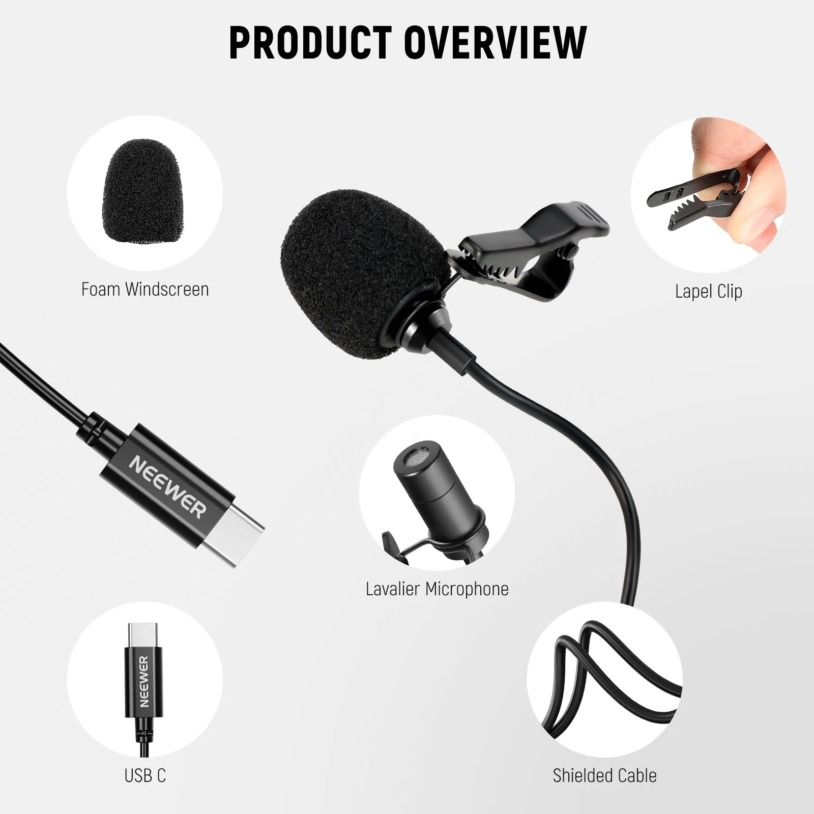 NEEWER CM6 2 Pack Lavalier USB C Omnidirectional Mic Condenser Lavalier Microphone - Image 5