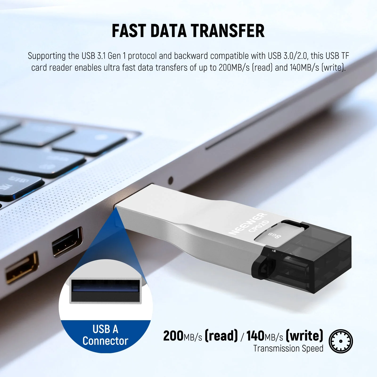 NEEWER CP02D High Speed USB3.1 TF Micro SD Card Reader USB C USB A - Image 2