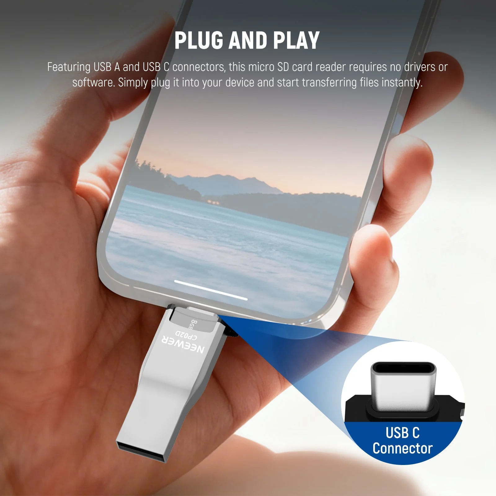 NEEWER CP02D High Speed USB3.1 TF Micro SD Card Reader USB C USB A - Image 3