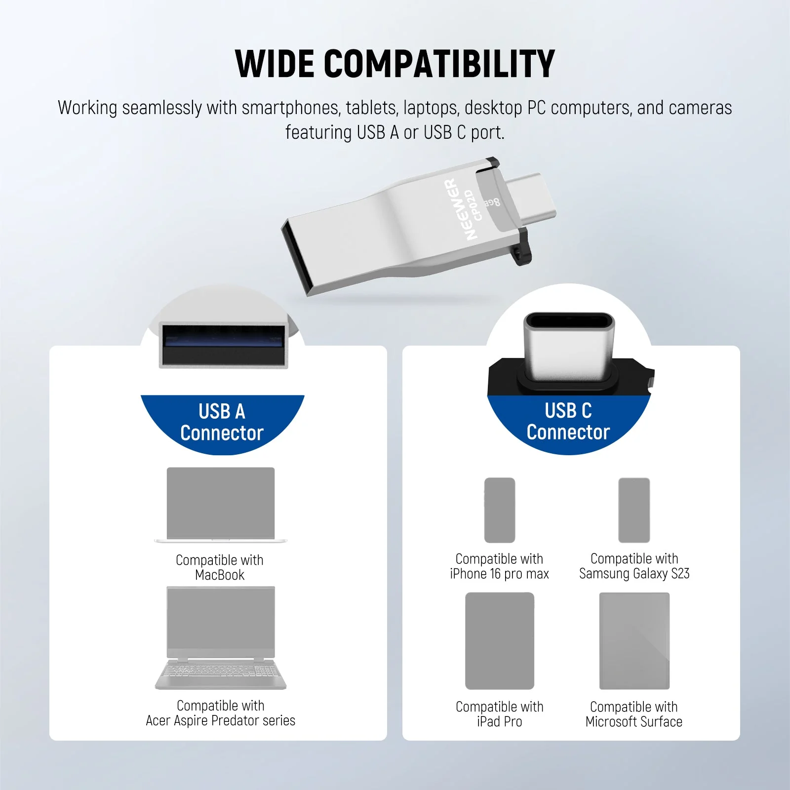 NEEWER CP02D High Speed USB3.1 TF Micro SD Card Reader USB C USB A - Image 5