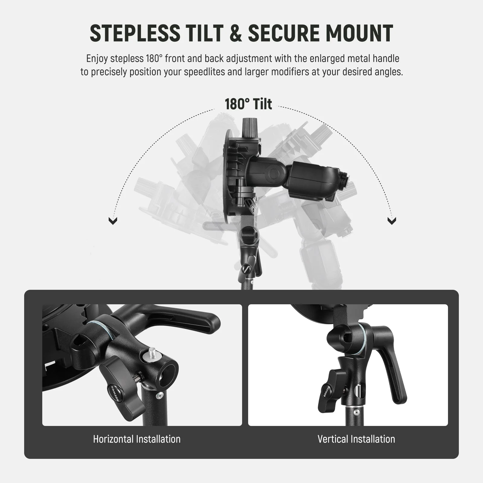 NEEWER CRB1 S-Type Bowens Mount Bracket Holder for Round Square Flash - Image 5