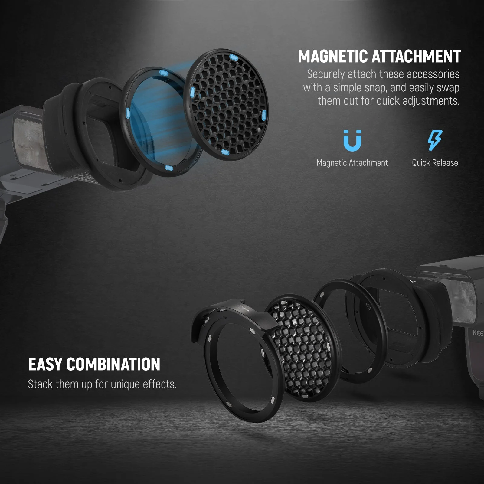 NEEWER CRM3 Square Flash Head Adapter & Magnetic Round Head Accessory Kit - Image 3
