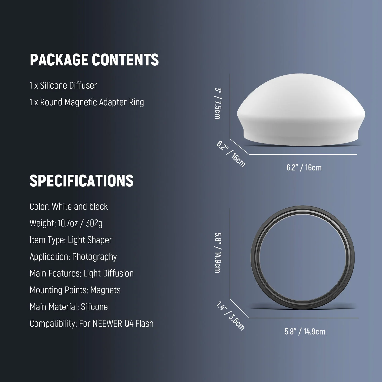 NEEWER CRS10 Silicone Diffuser with Magnetic Adapter Ring for Q4/Q6/Q4PRO - Image 8