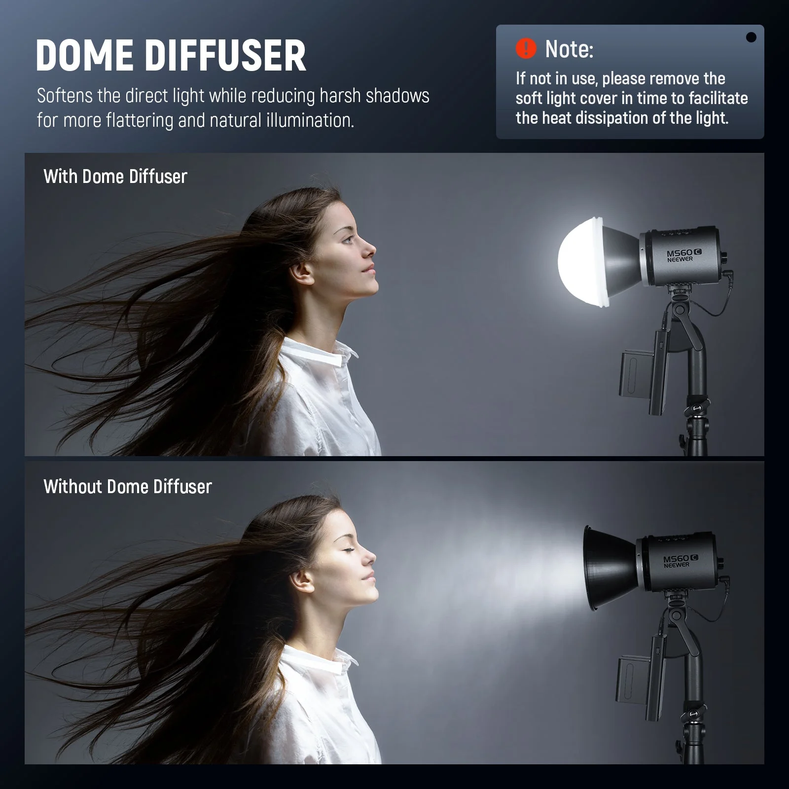 NEEWER CRS8 Light Diffuser Dome for MS60/MS150 Video Lights - Image 2