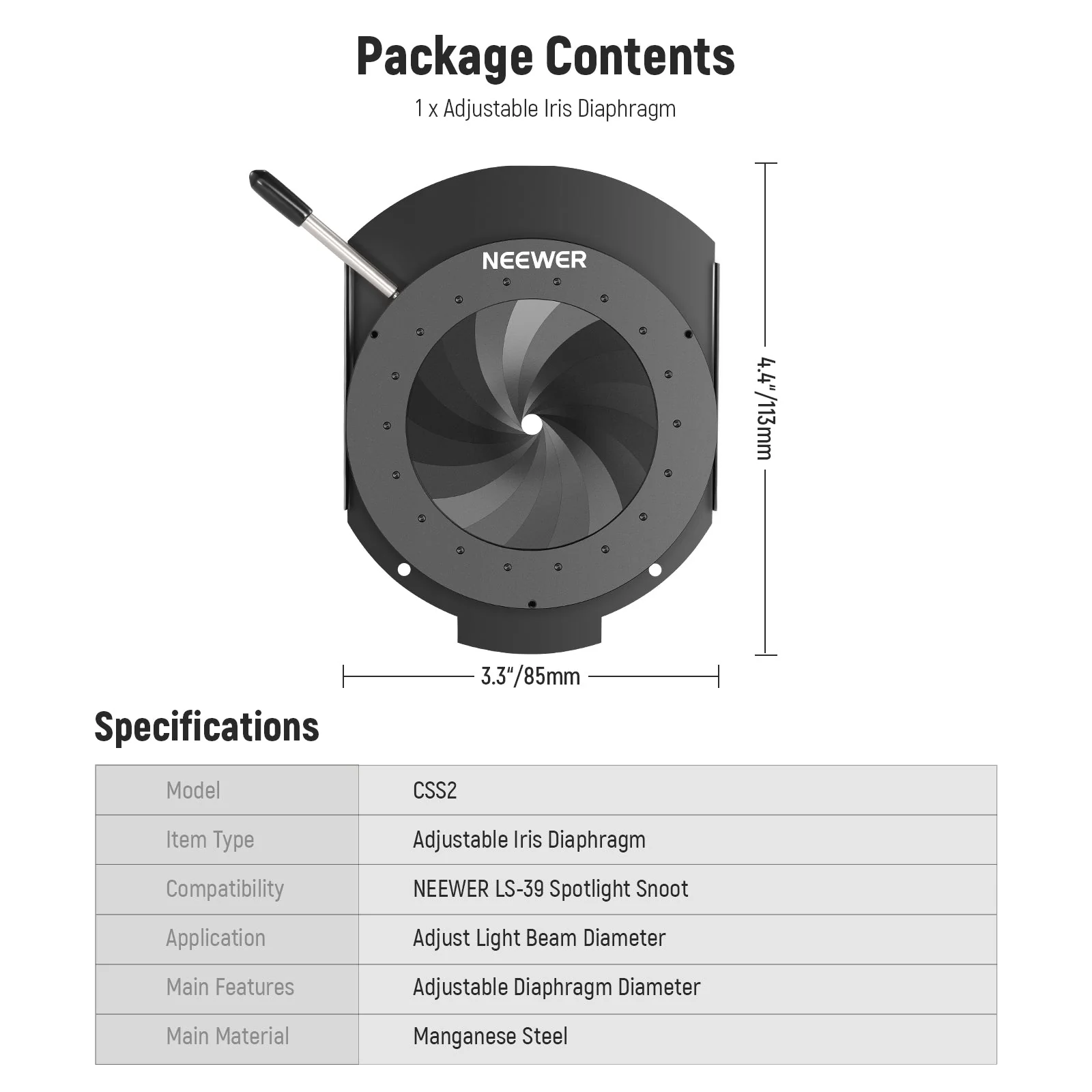 NEEWER CSS2 Spotlight Mount Iris for LS-39/LS-38 Spotlight - Image 7