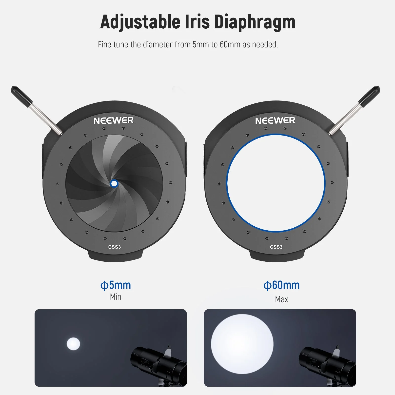 NEEWER CSS3 Spotlight Mount Iris for LS-300 Spotlight Snoot - Image 3