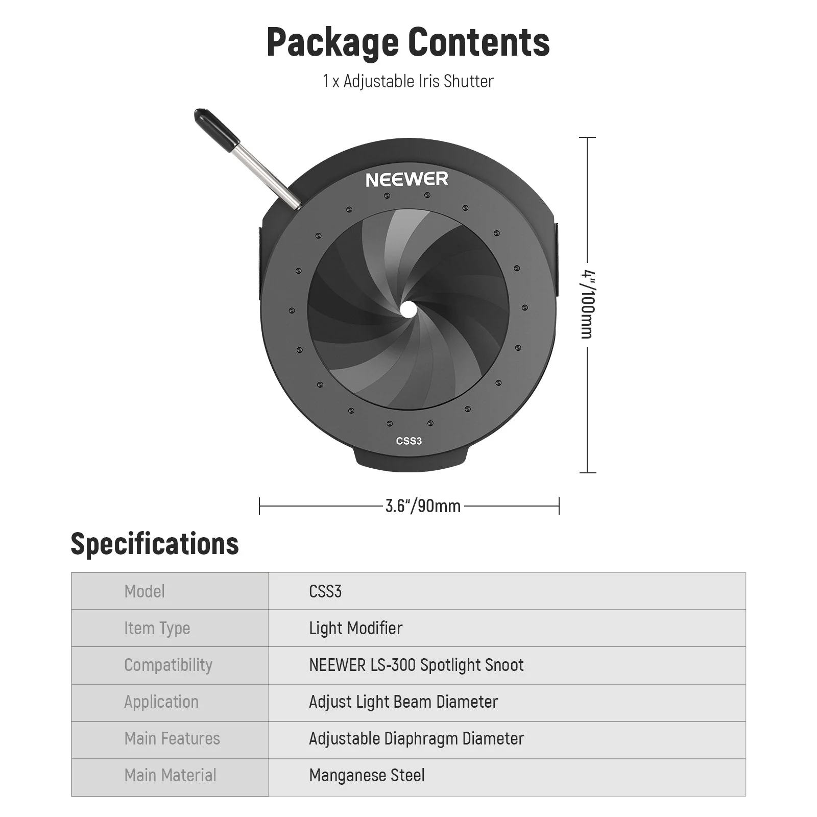 NEEWER CSS3 Spotlight Mount Iris for LS-300 Spotlight Snoot - Image 7