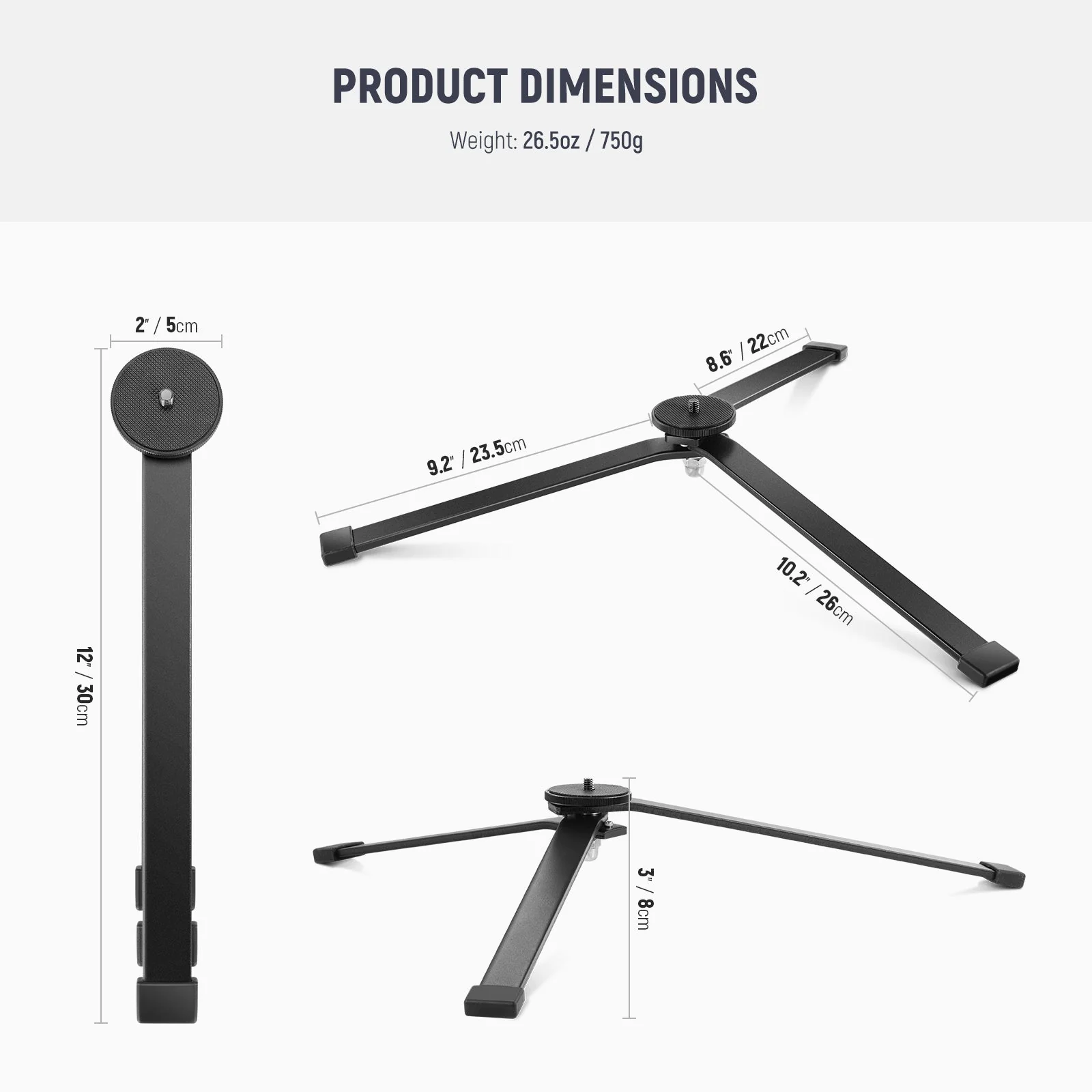 NEEWER CTN5 Metal Mini Tripod Base For Tube Light Wand Stick - Image 2