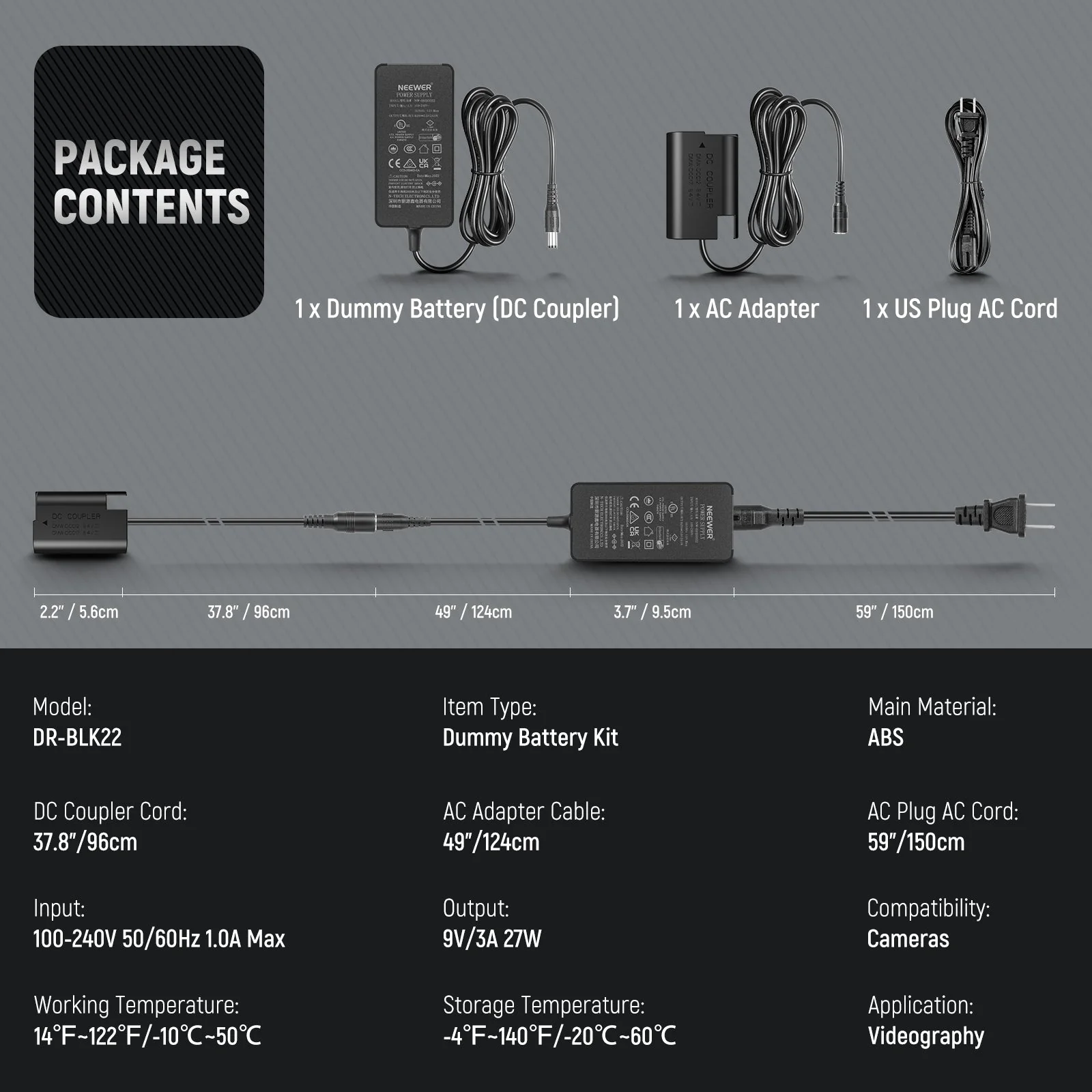 NEEWER DMW-BLK22 AC Power Supply Adapter and DC Coupler Dummy Battery Kit - Image 8