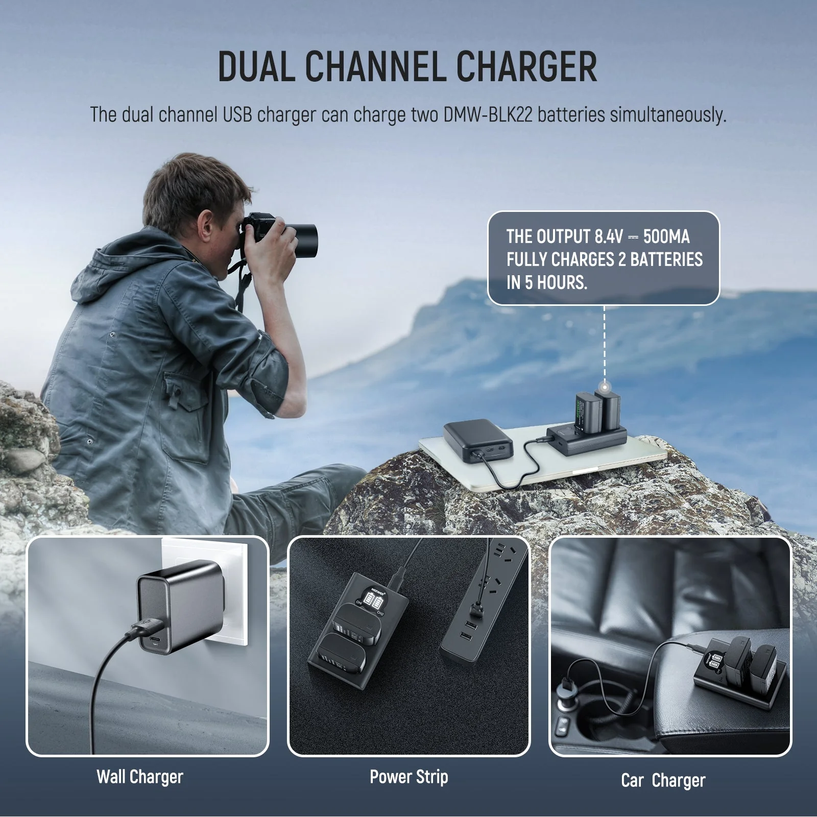 NEEWER Replacement Battery and Charger Set for DMW-BLK22 Lumix - Image 6