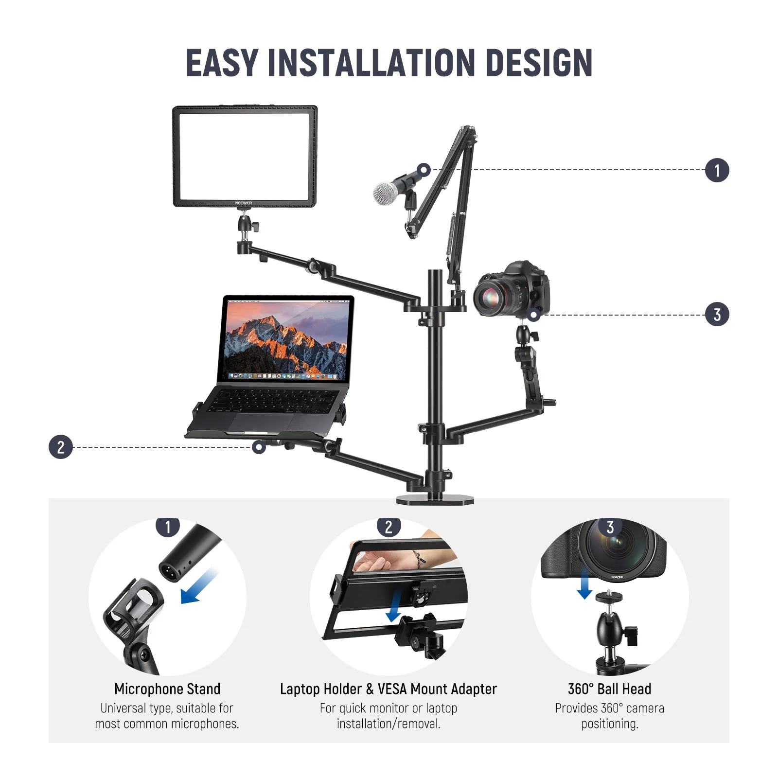 NEEWER DS007 Overhead Camera Stand Desk Mount Rig - Image 6