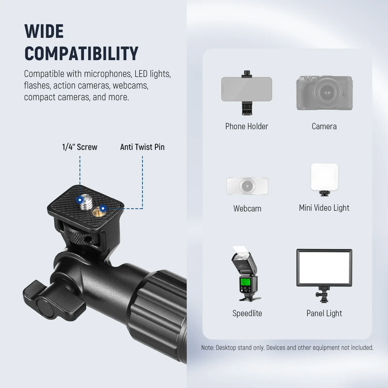 NEEWER DS009 Overhead Camera Mount Arm with Phone Clip - Image 4