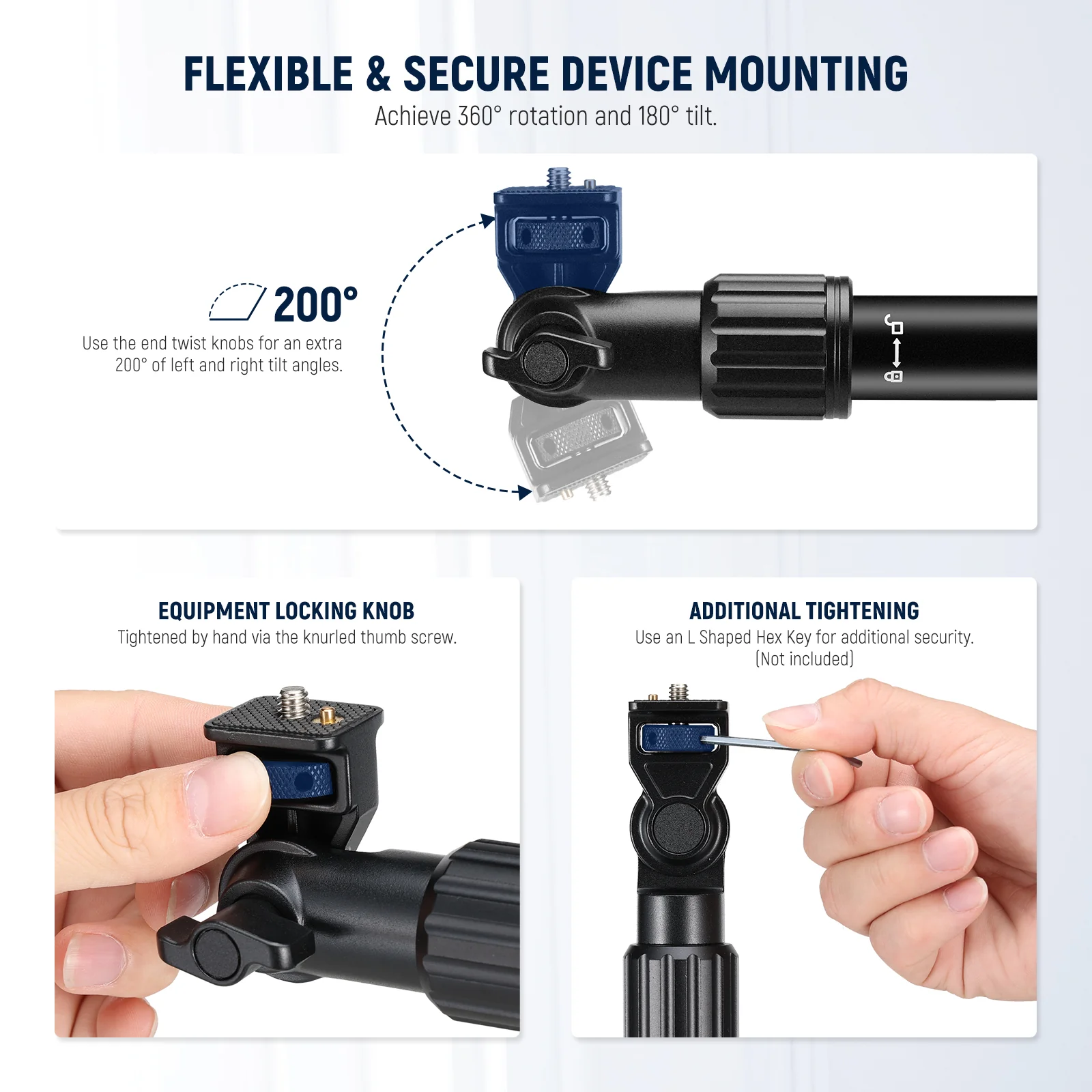 NEEWER DS009 Overhead Camera Mount Arm with Phone Clip - Image 5
