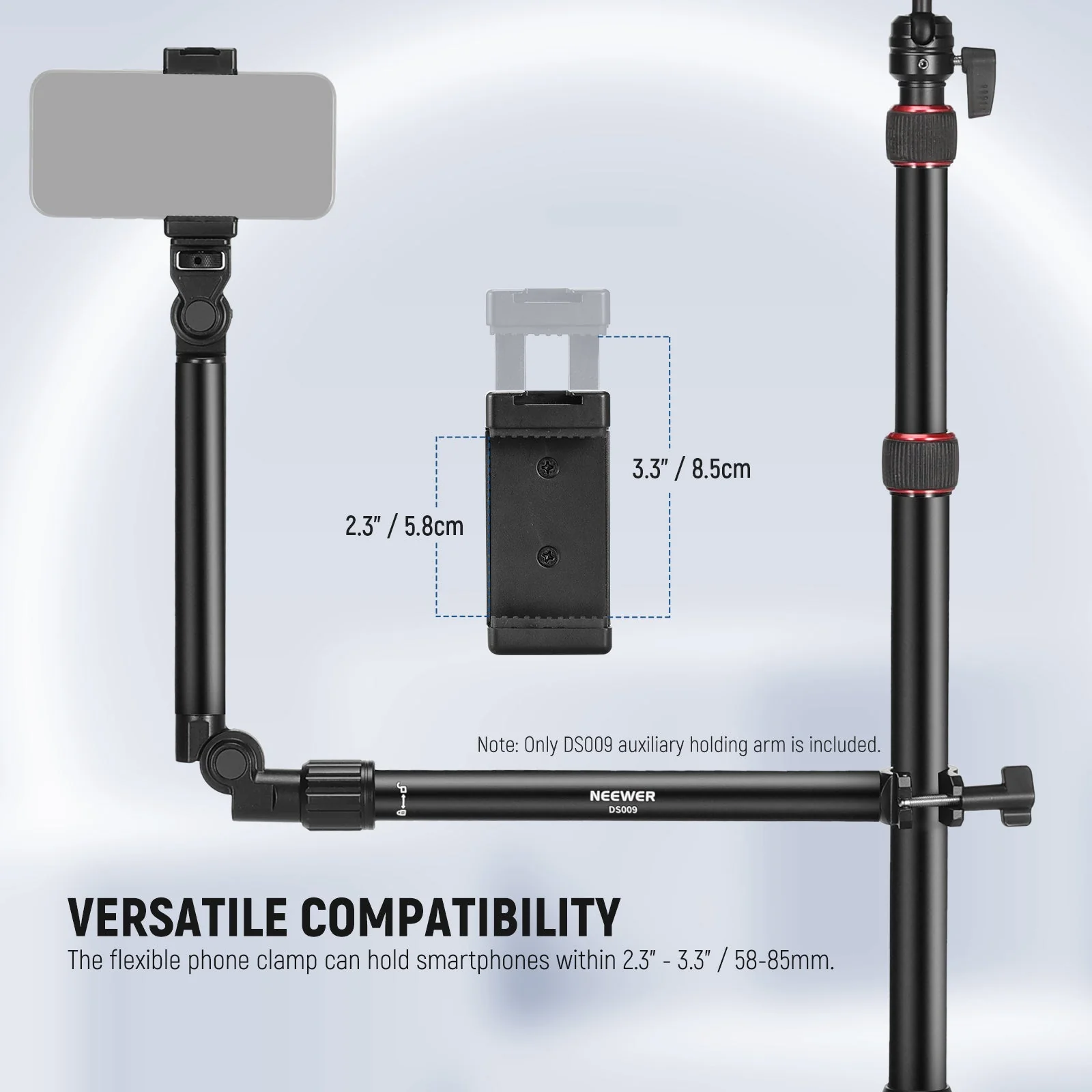 NEEWER DS009 Overhead Camera Mount Arm with Phone Clip - Image 7
