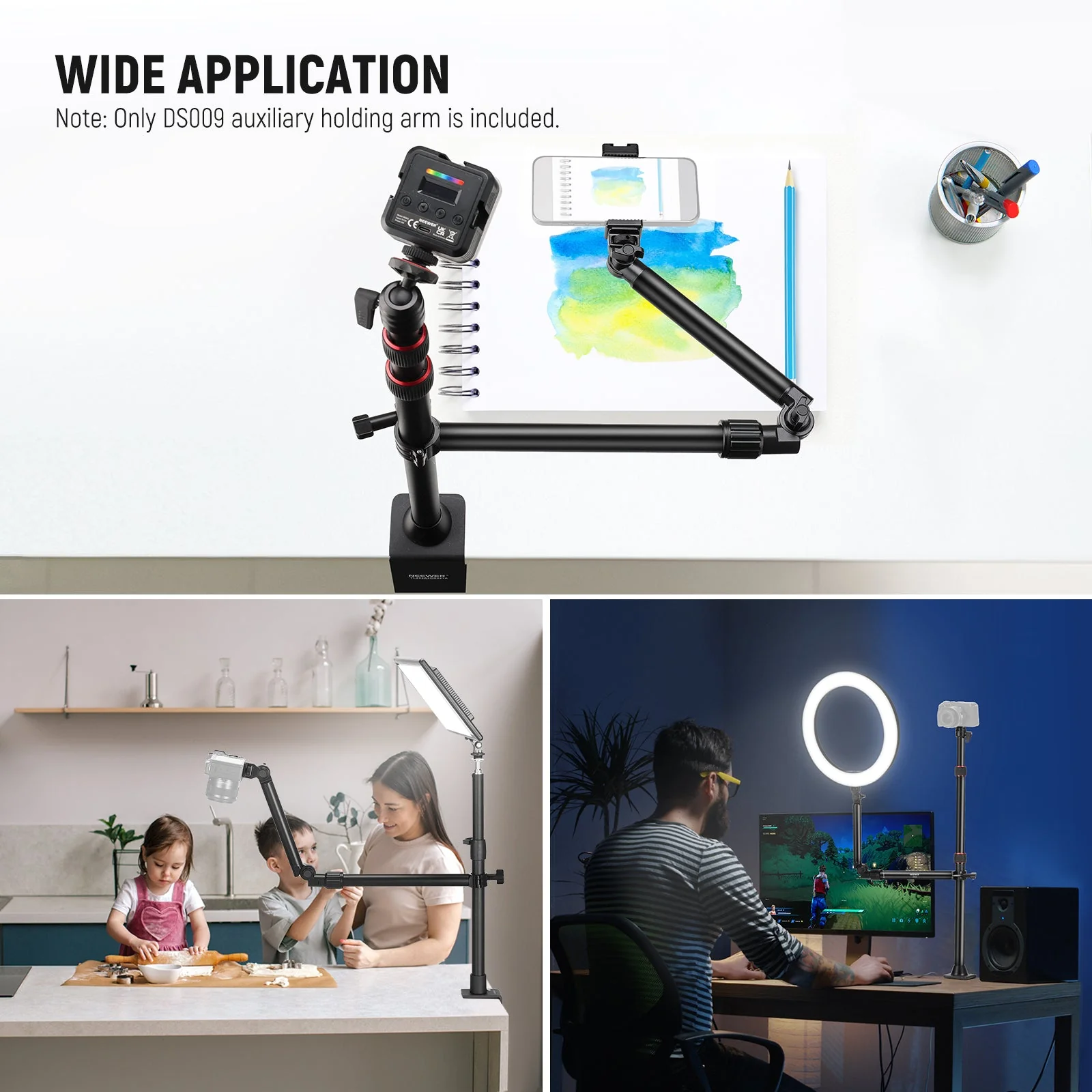 NEEWER DS009 Overhead Camera Mount Arm with Phone Clip - Image 8