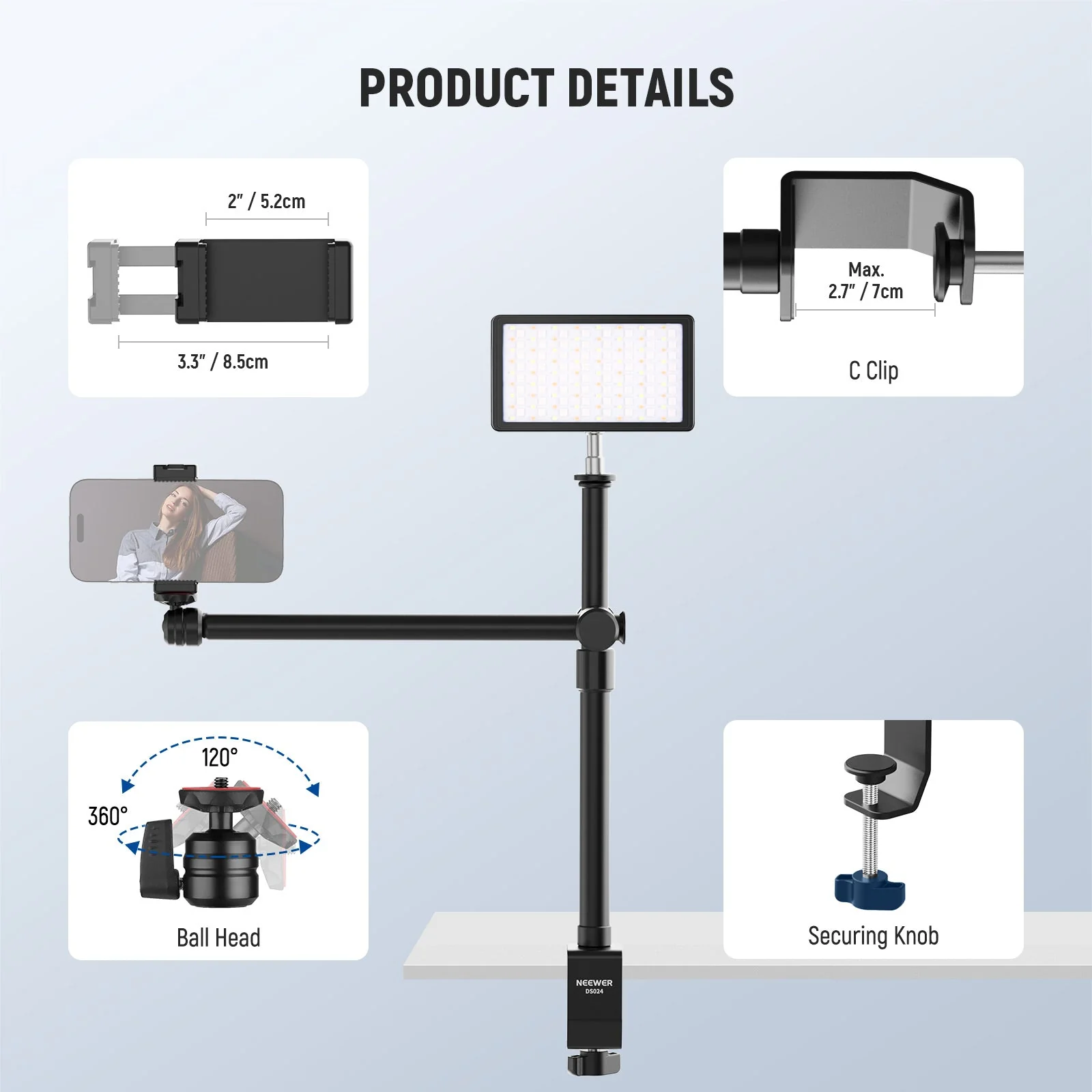NEEWER DS024 Flexible Overhead Camera Table Stand - Image 5