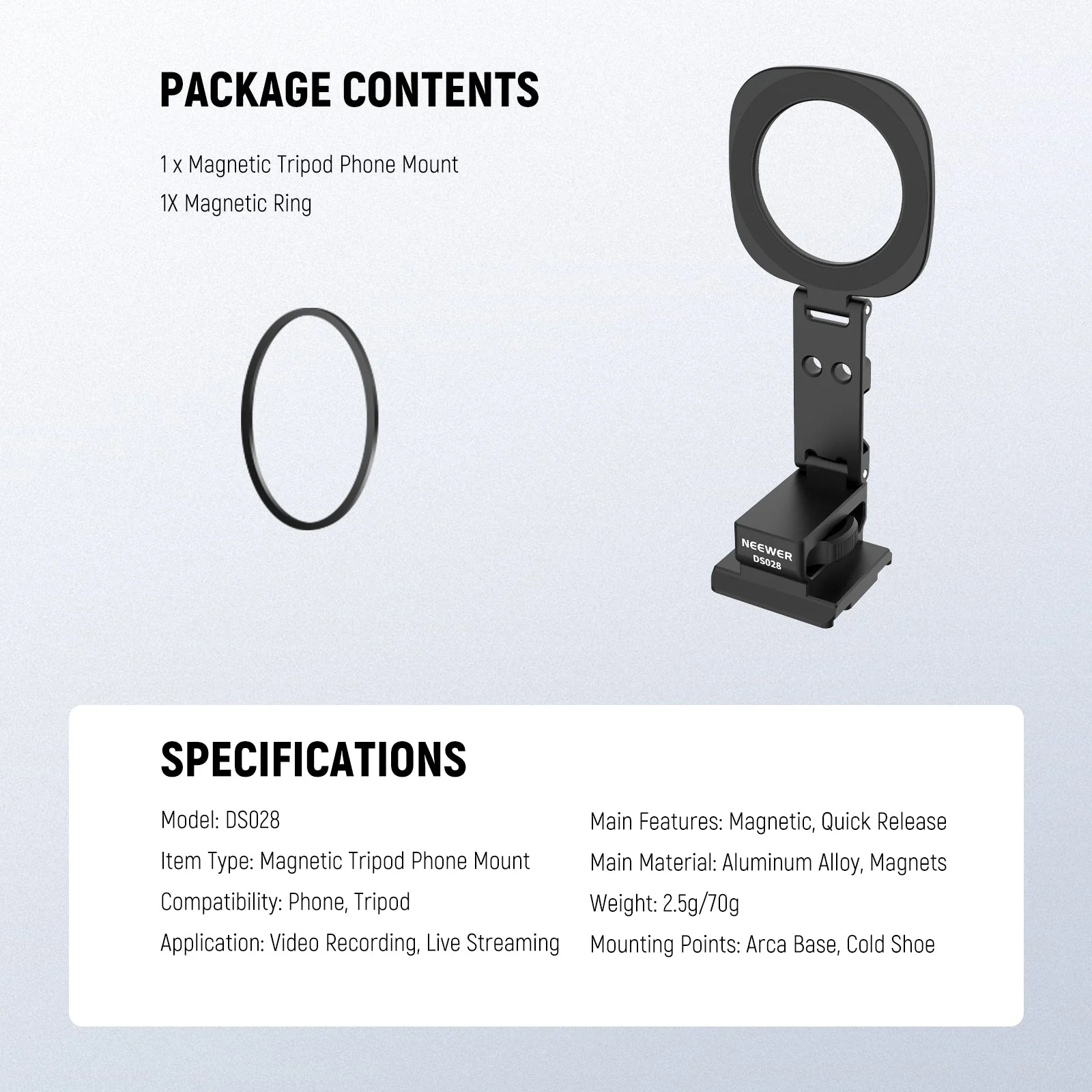 NEEWER DS028 Magnetic Phone Holder Tripod Mount - Image 8