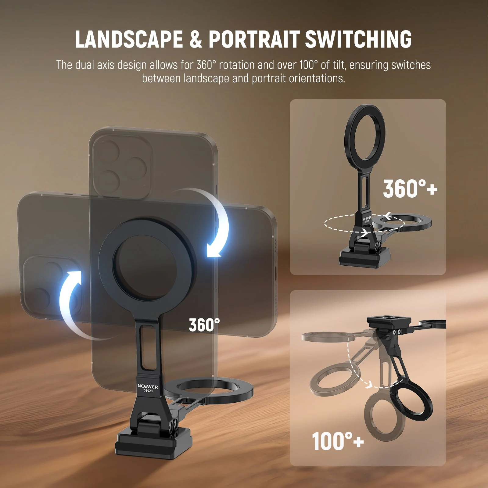 NEEWER DS029 Dual Magnetic Phone Holder Tripod Mount - Image 3