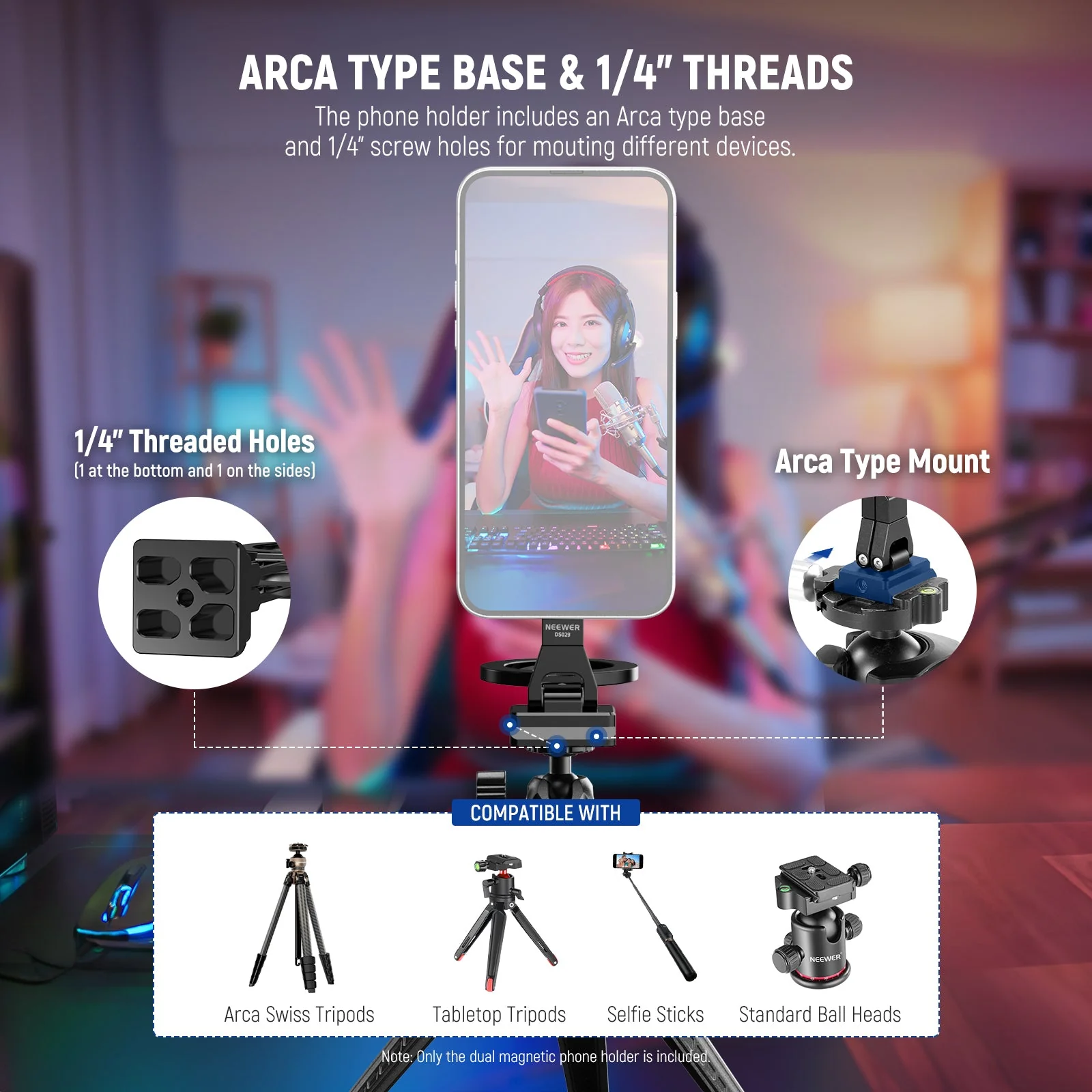 NEEWER DS029 Dual Magnetic Phone Holder Tripod Mount - Image 5