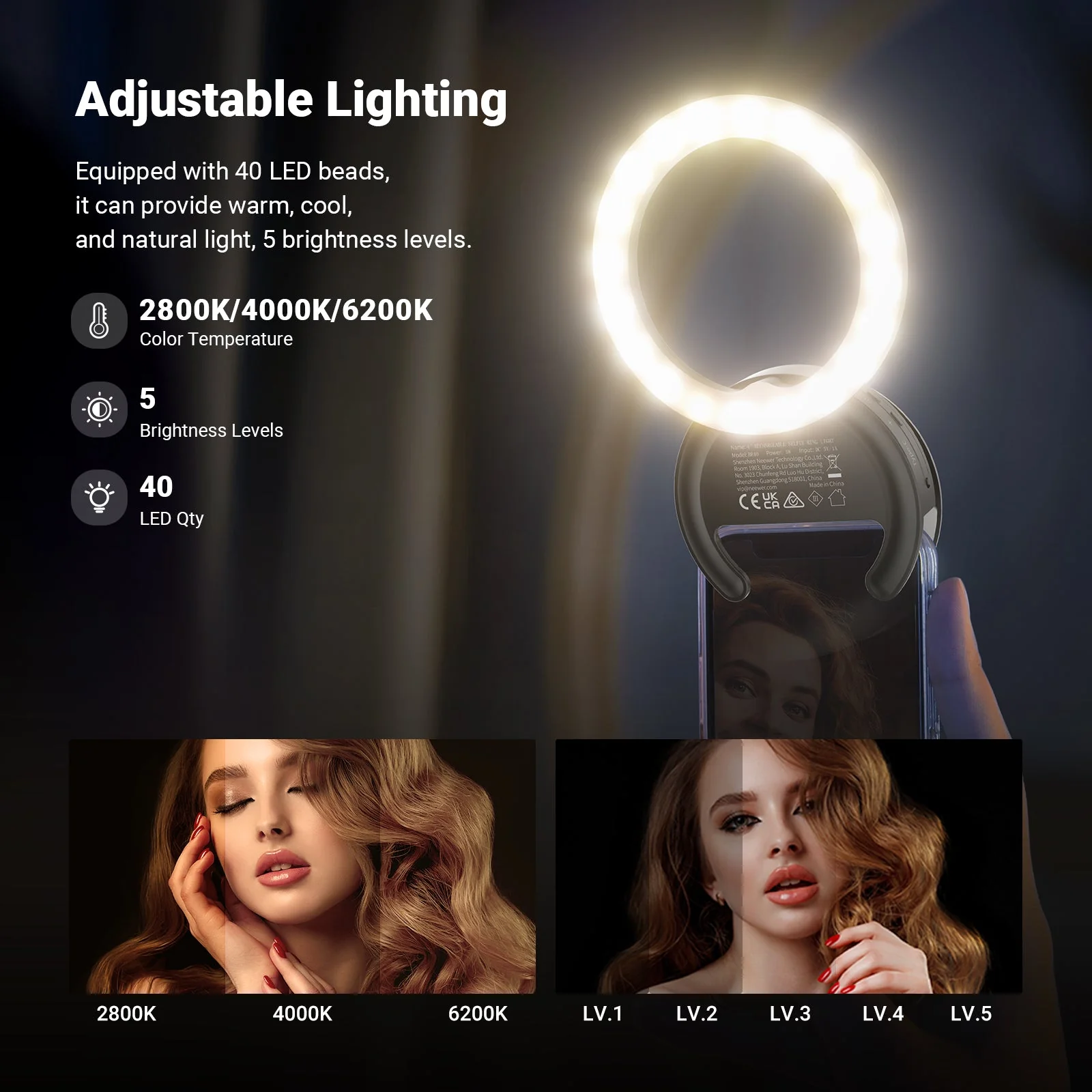 NEEWER ENTRY LEVEL VERSION BR40 4" Phone Selfie Ring Light - Image 3