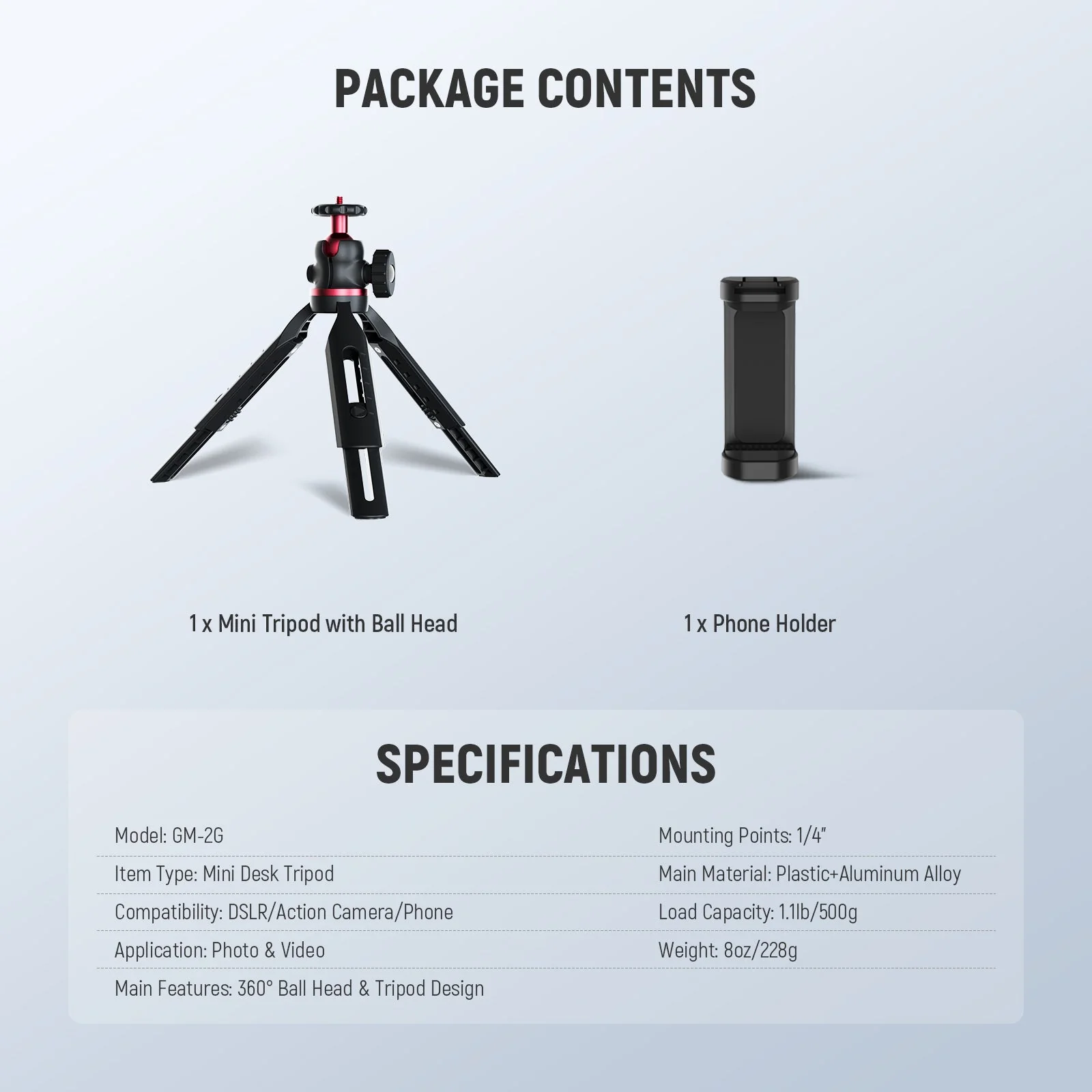 NEEWER ENTRY LEVEL VERSION GM-2G Mini Desk Tripod - Image 9
