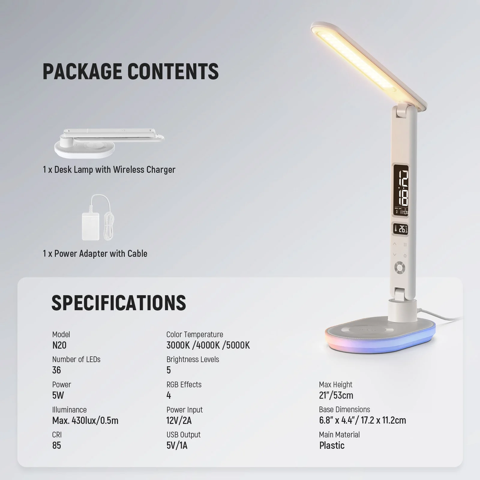 NEEWER ENTRY LEVEL VERSION N20 LED Desktop Lamp with Wireless Charger - Image 8