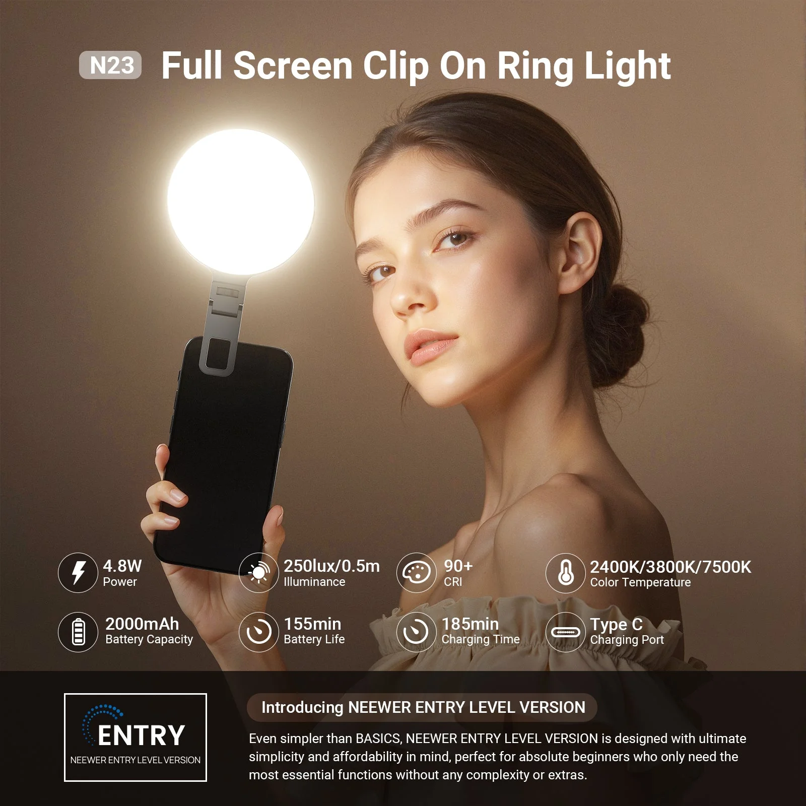 NEEWER ENTRY LEVEL VERSION N23 LED Selfie Ring Light - Image 2