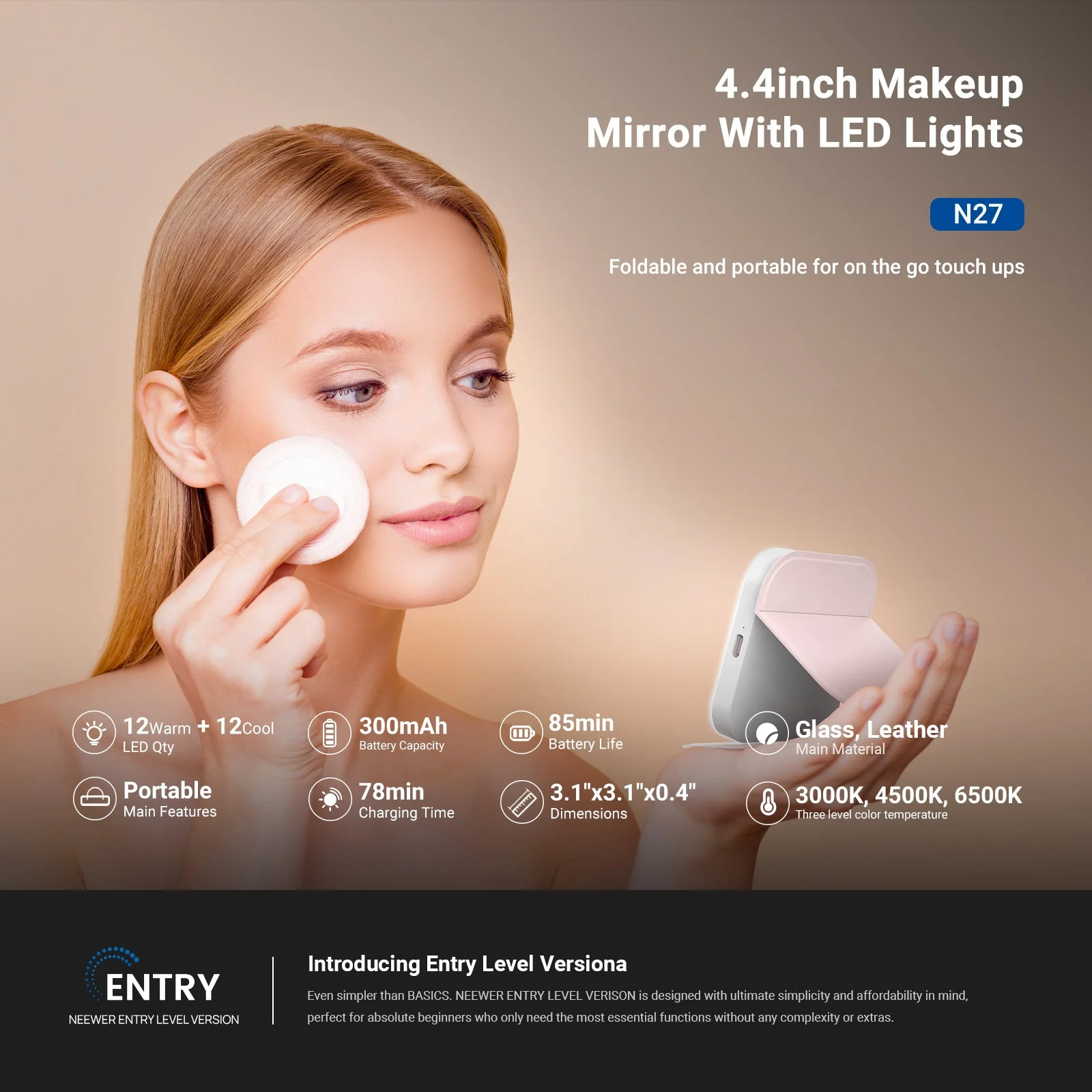 NEEWER ENTRY LEVEL VERSION N26/N27 Lighted Makeup Mirror - Image 2