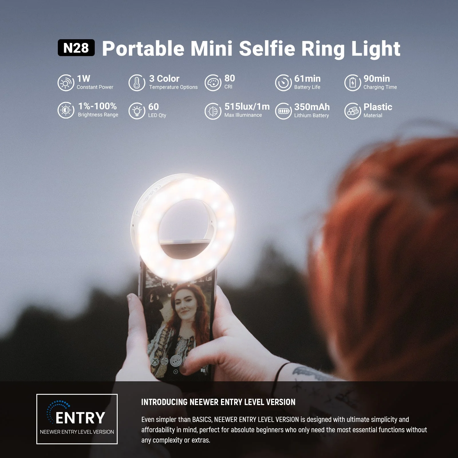 NEEWER ENTRY LEVEL VERSION N28 Mini Selfie Ring Light - Image 2