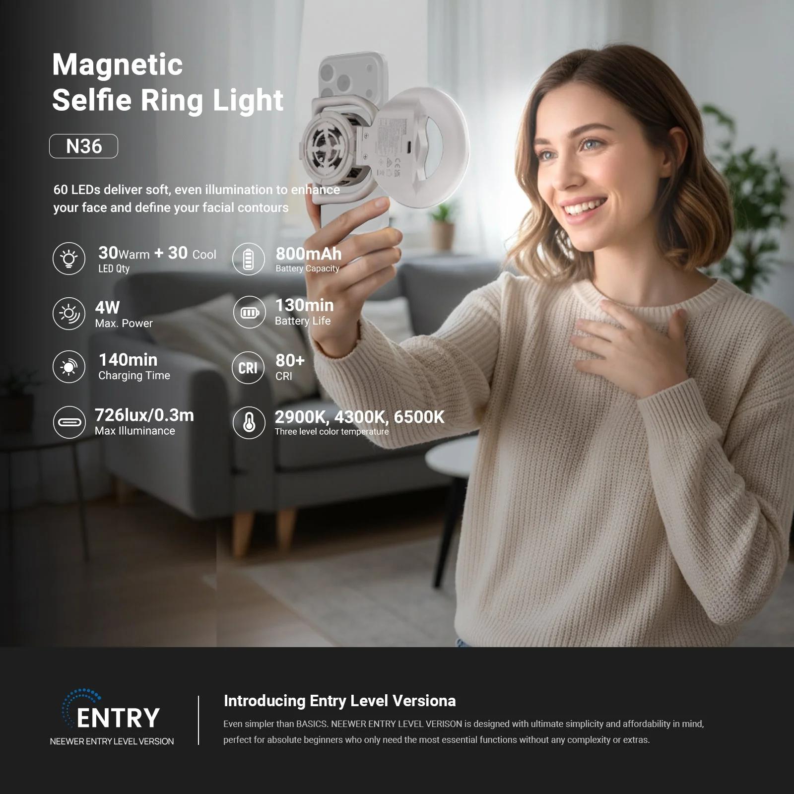 NEEWER ENTRY LEVEL VERSION N35/N36 Magnetic Selfie Ring Light - Image 10