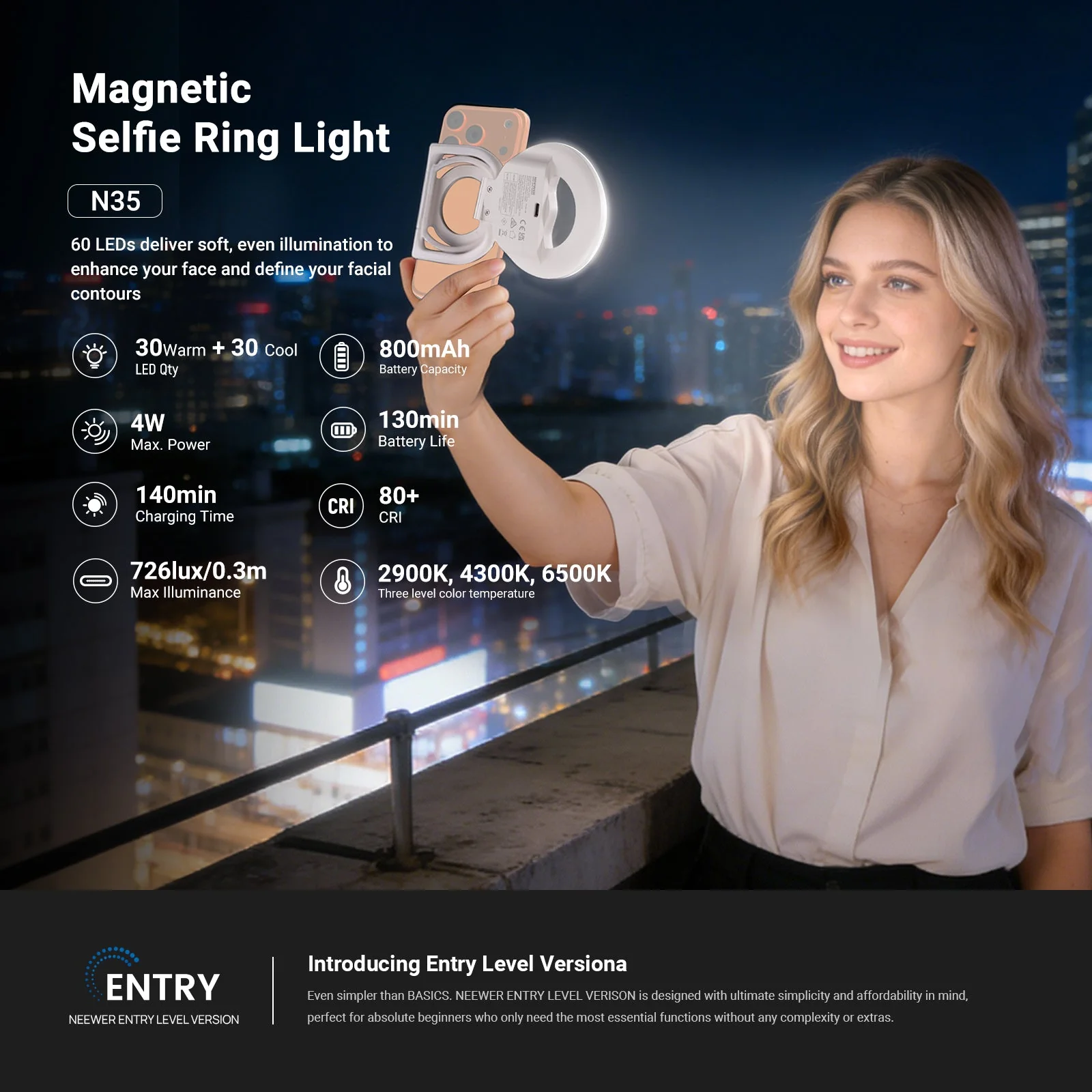 NEEWER ENTRY LEVEL VERSION N35/N36 Magnetic Selfie Ring Light - Image 2
