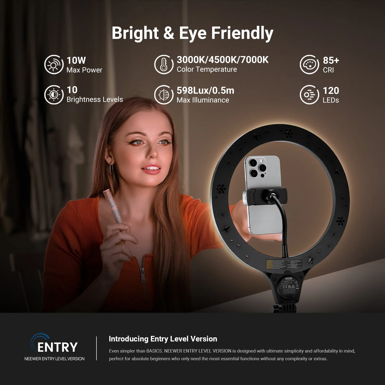 NEEWER ENTRY LEVEL VERSION N44 10.5" 10W Ring Light with Flexible Arm - Image 2