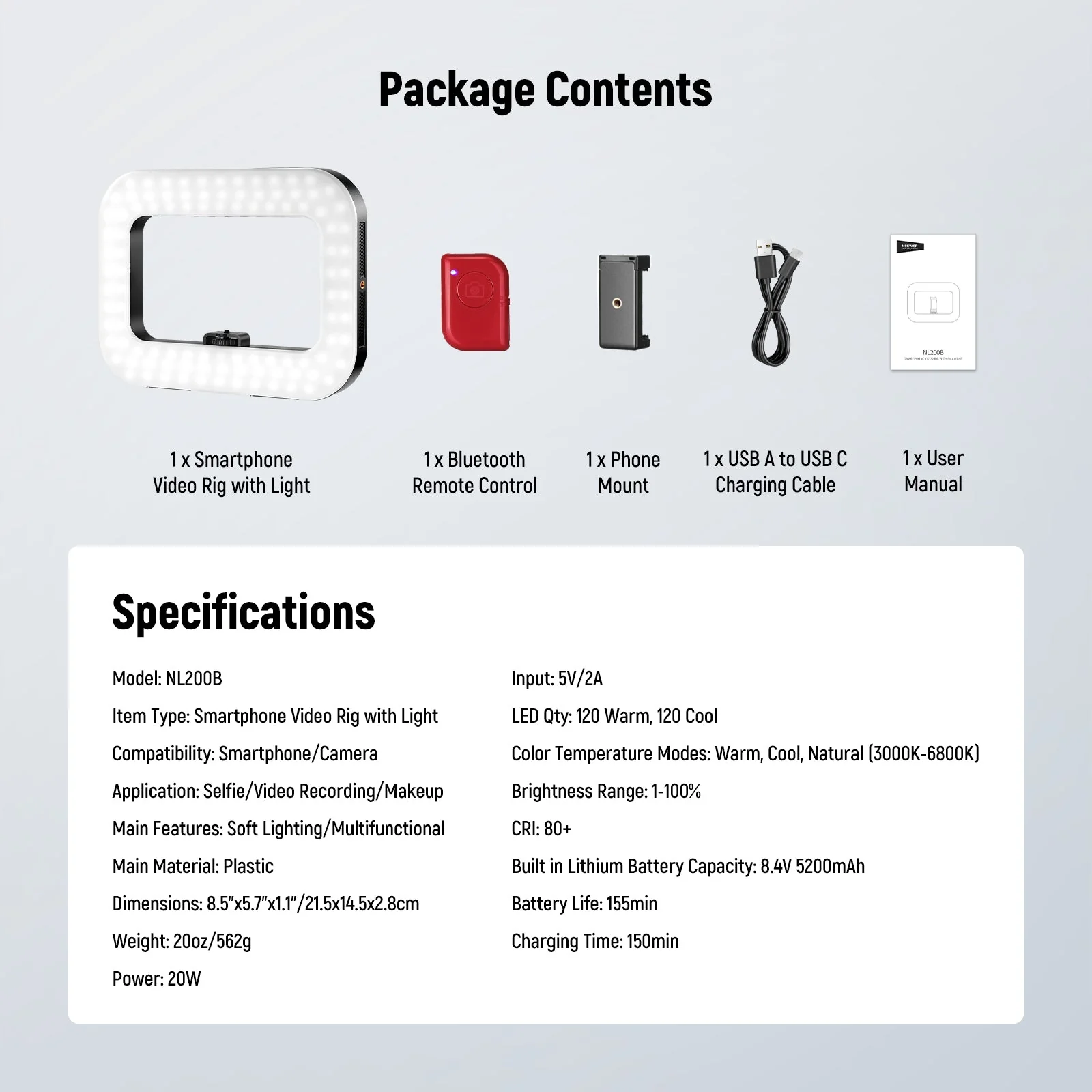 NEEWER ENTRY LEVEL VERSION NL200B Phone Video Rig with Selfie Light - Image 7