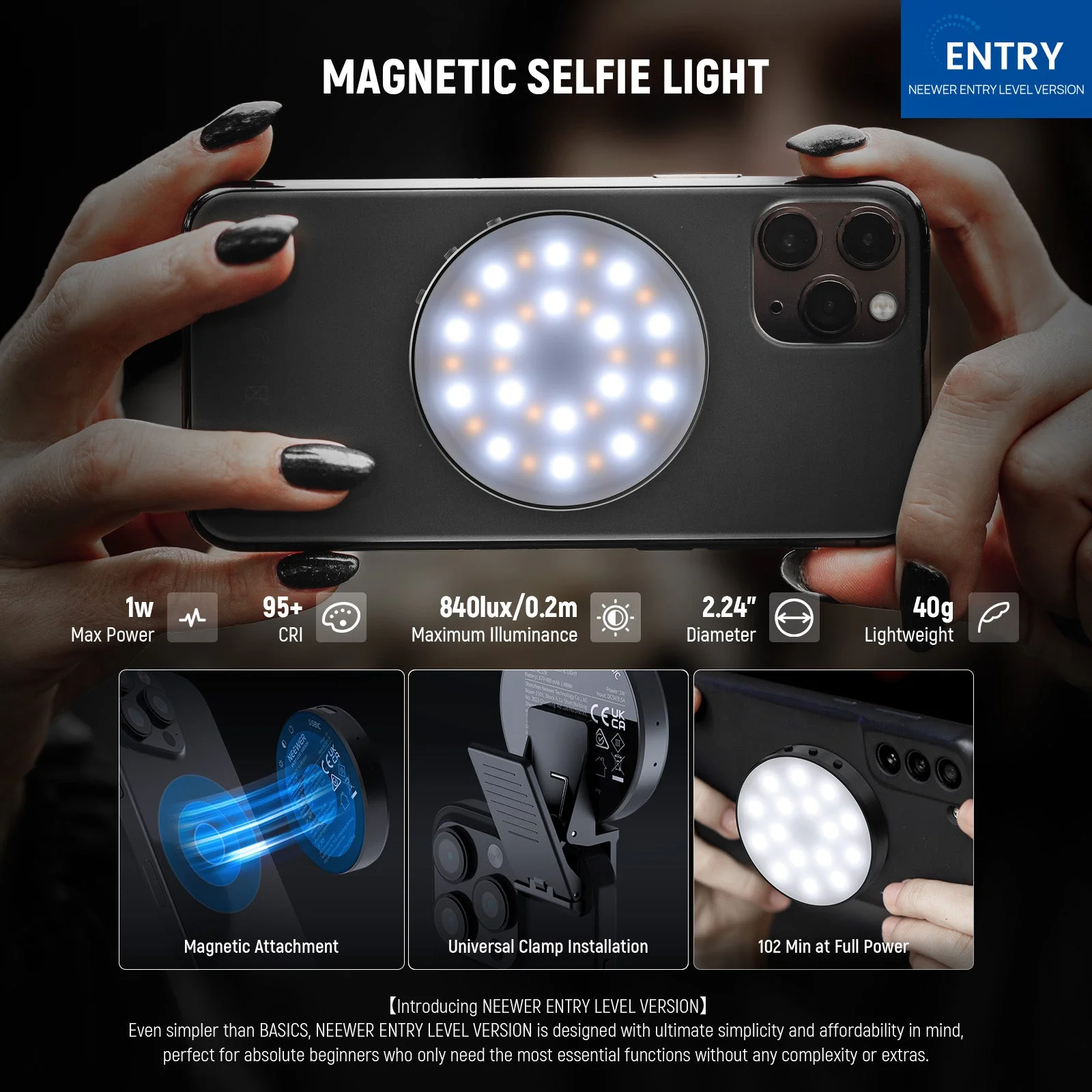 NEEWER ENTRY LEVEL VERSION NL32R Magnetic Selfie Light - Image 2