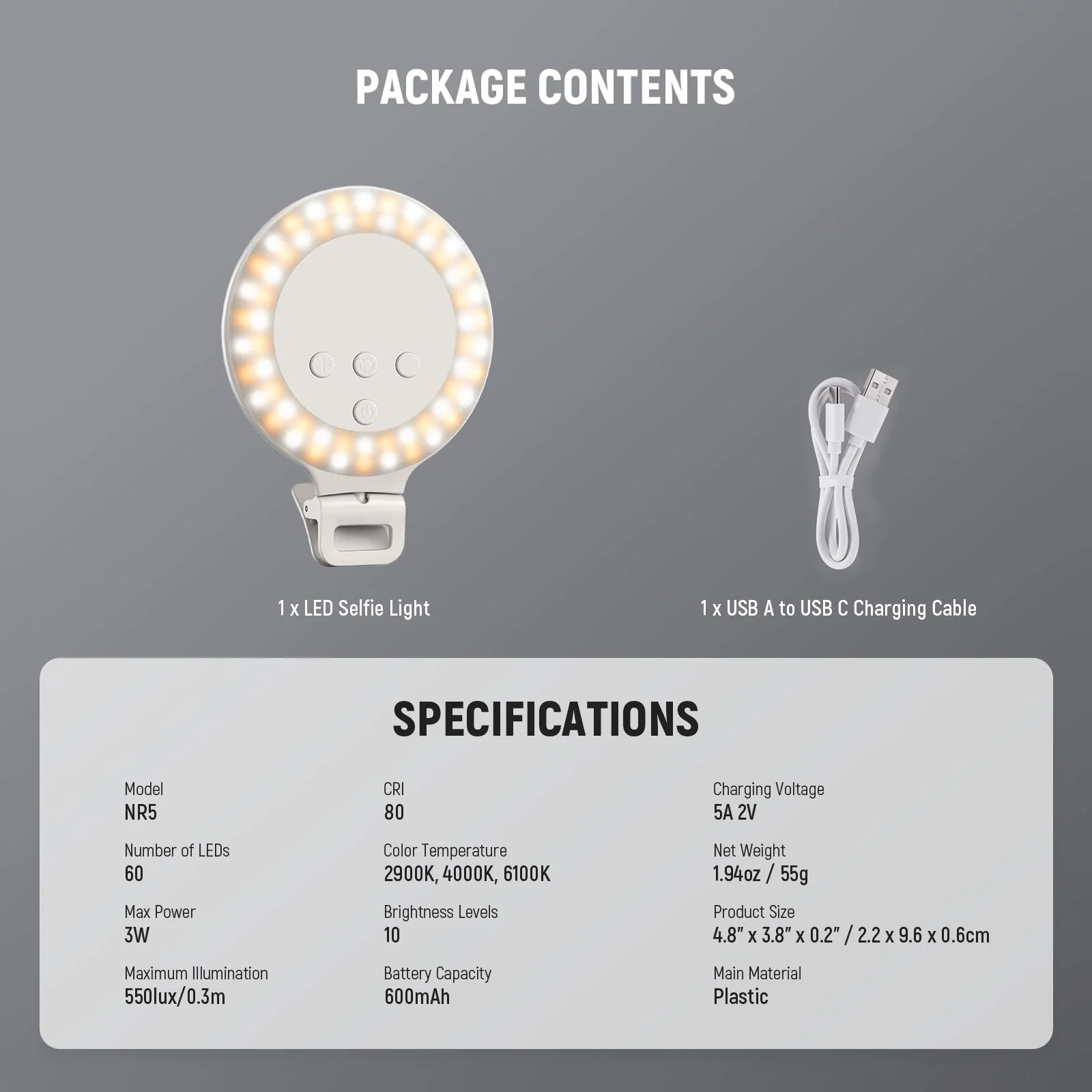 NEEWER ENTRY LEVEL VERSION NR5 3.8" Clip on Selfie Ring Light - Image 8