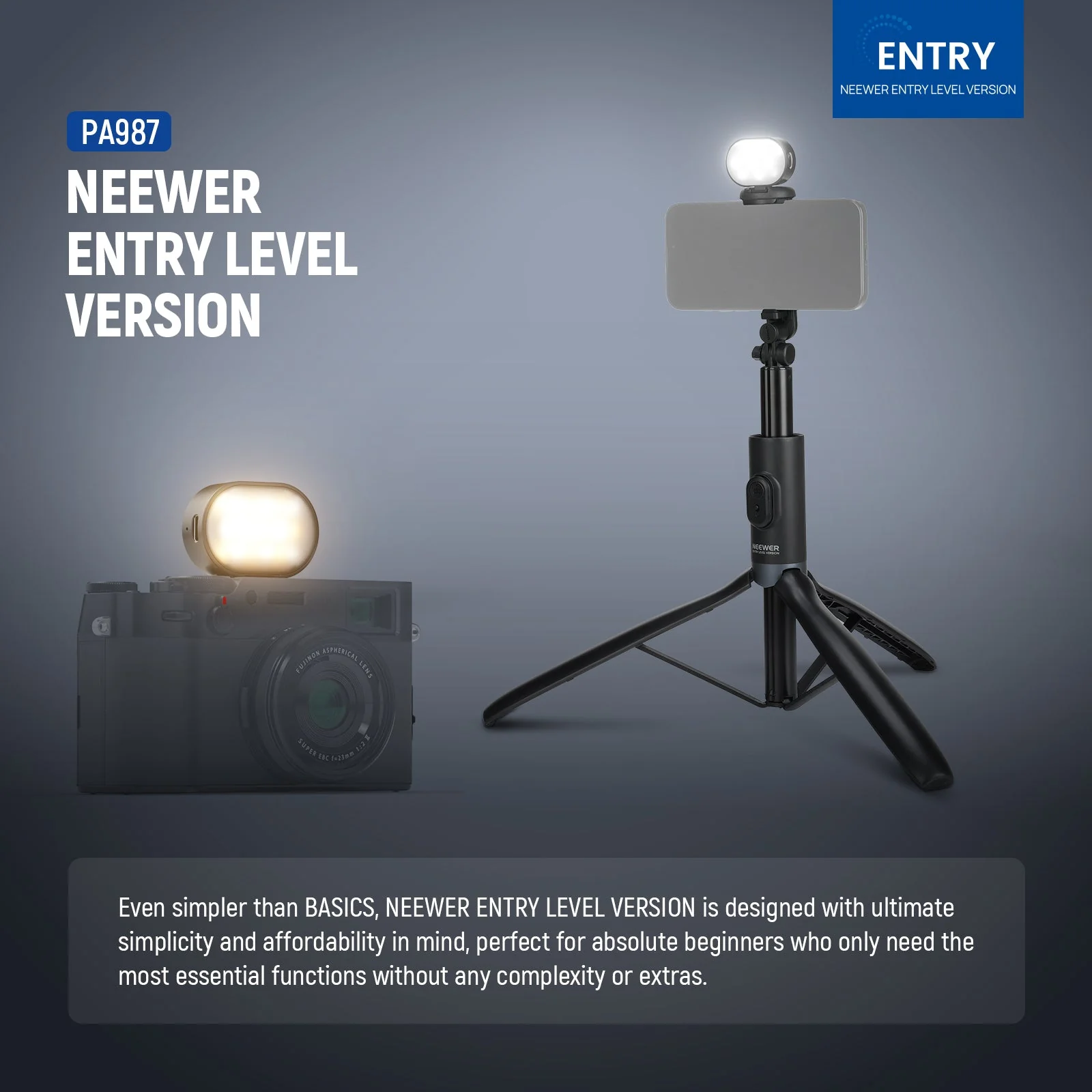 NEEWER ENTRY LEVEL VERSION PA987 67" Selfie Stick Tripod with Light - Image 2