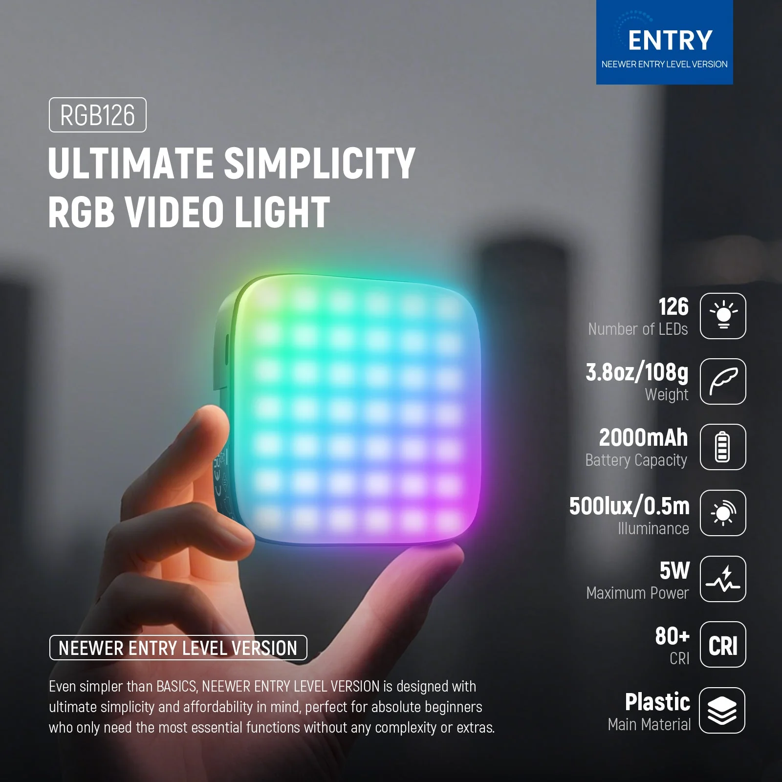 NEEWER ENTRY LEVEL VERSION RGB126 Magnetic RGB Video Light - Image 2