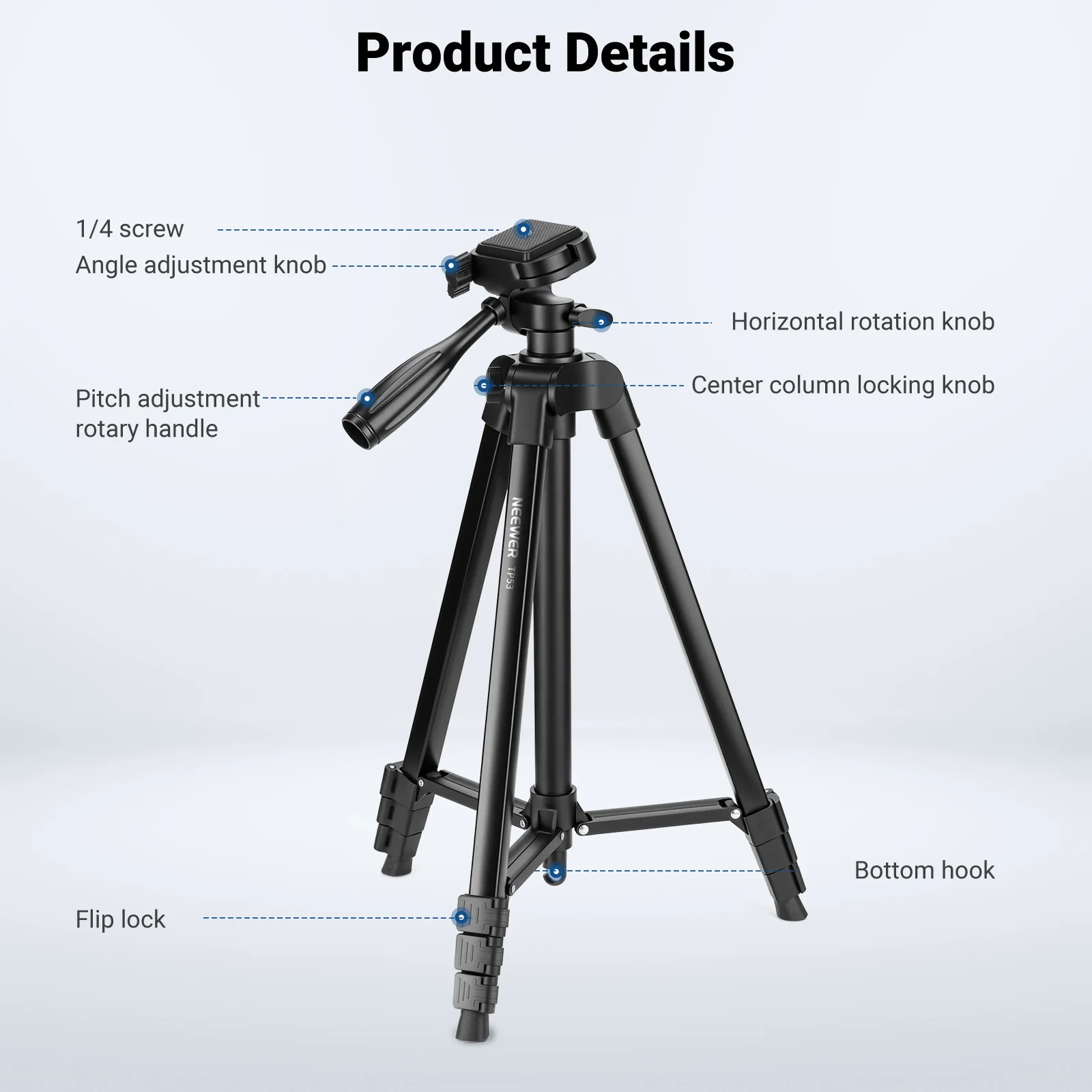 NEEWER Entry Level Version TP53 Metal Travel Video Tripod - Image 5