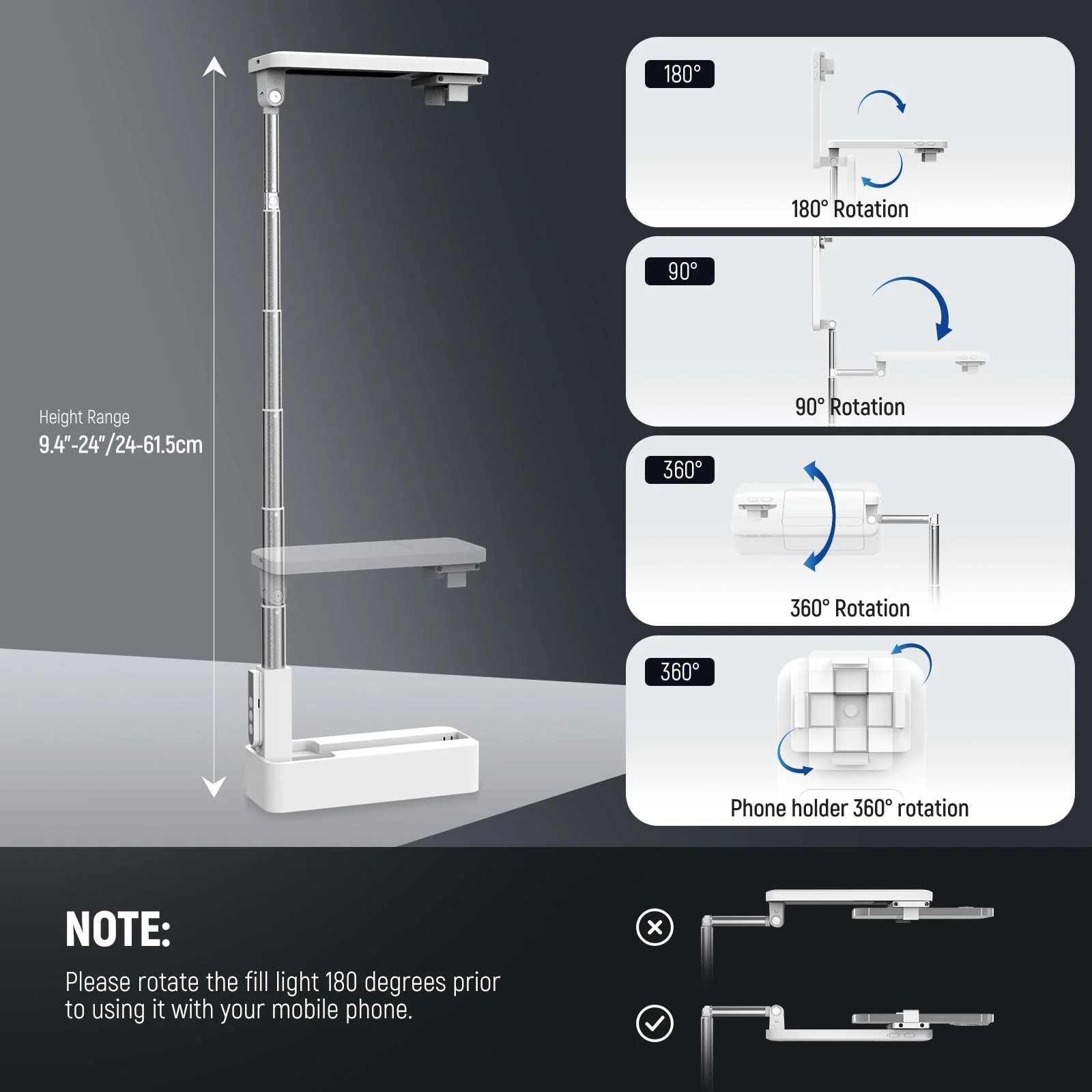 NEEWER ENTRY LEVEL VERSION V10 Portable Foldable Overhead Phone Mount with Light - Image 7