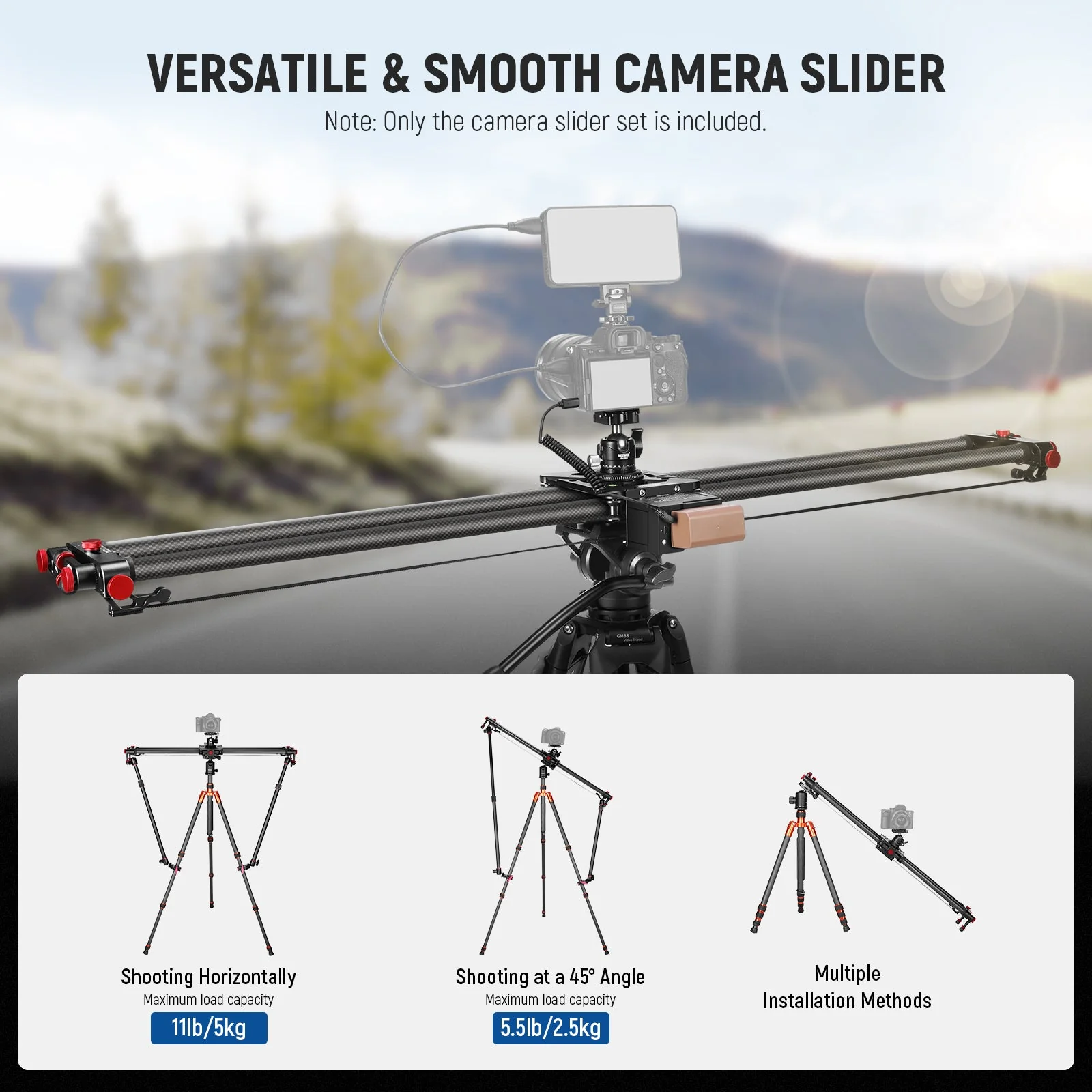 NEEWER ER1 Motorized Carbon Fiber Camera Slider with F750 Battery - Image 10