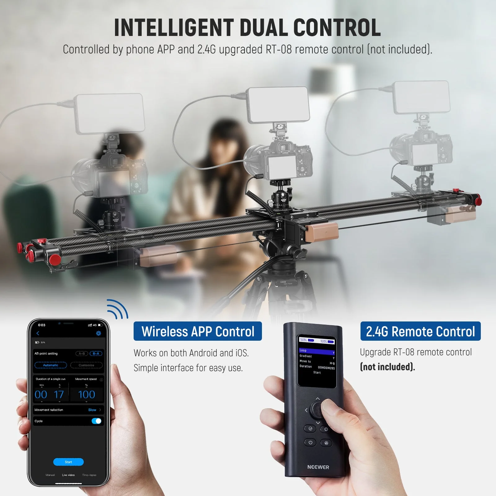 NEEWER ER1 Motorized Carbon Fiber Camera Slider with F750 Battery - Image 12