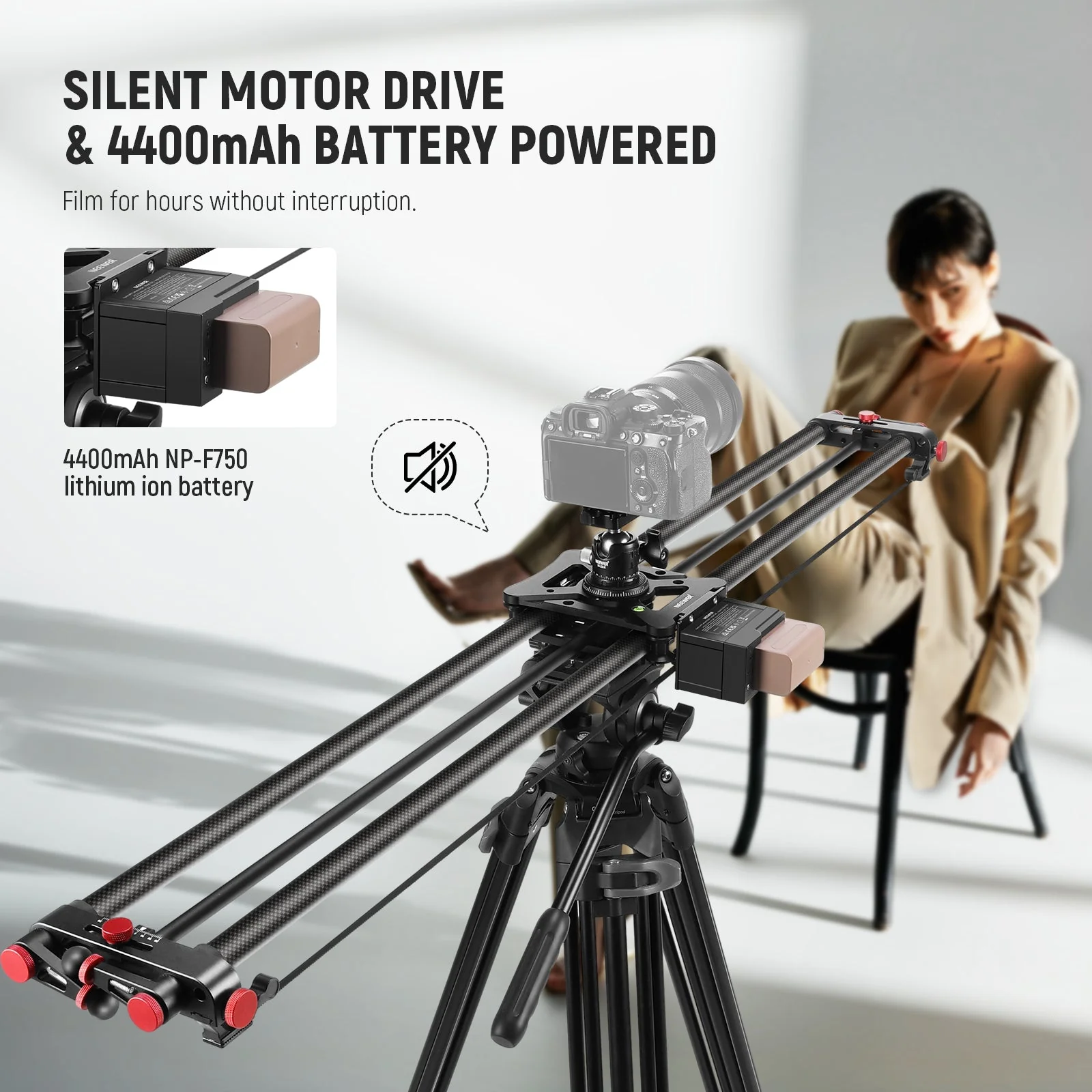 NEEWER ER1 Motorized Carbon Fiber Camera Slider with F750 Battery - Image 13